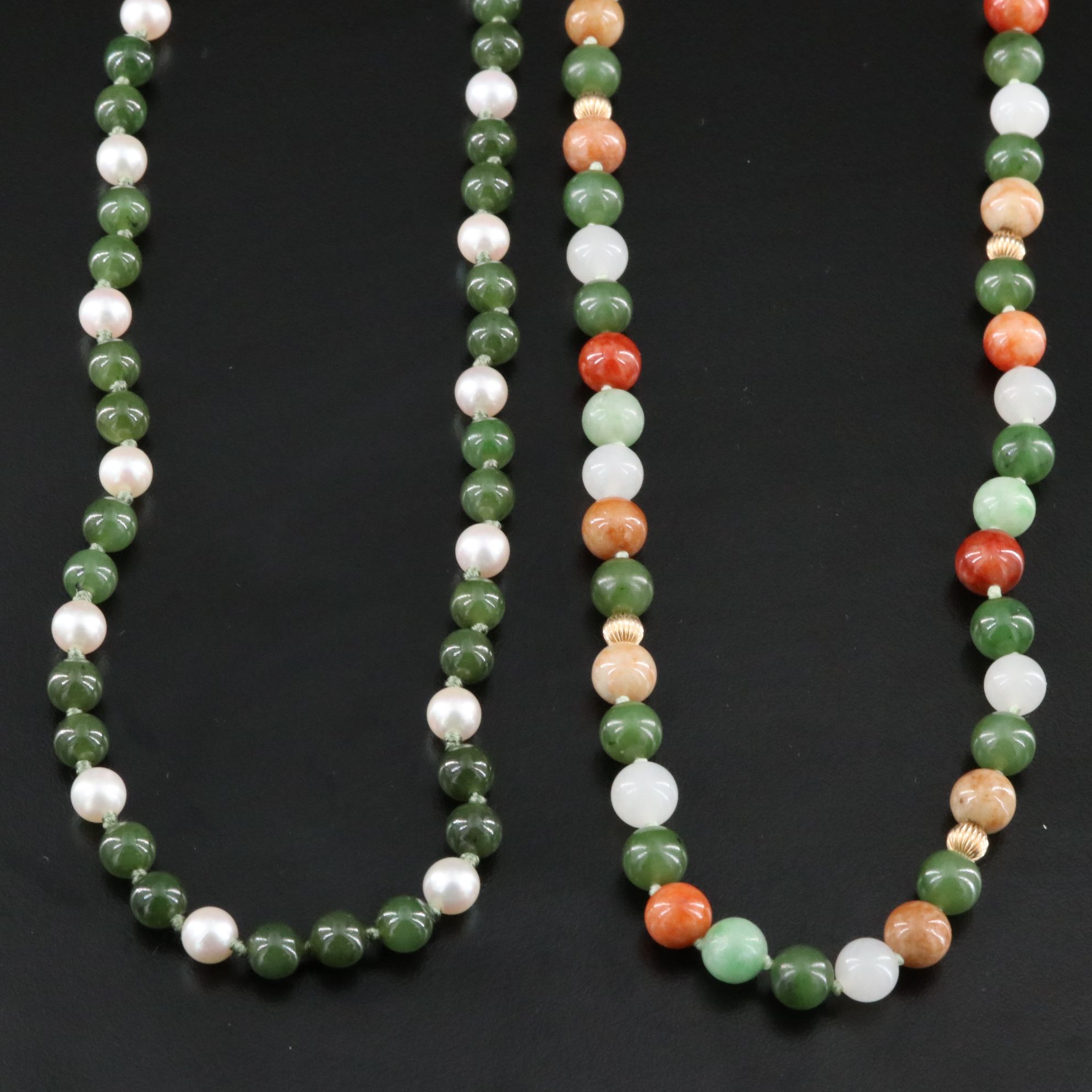 14K Gemstone Necklaces Including Nephrite, Jadeite and Pearl