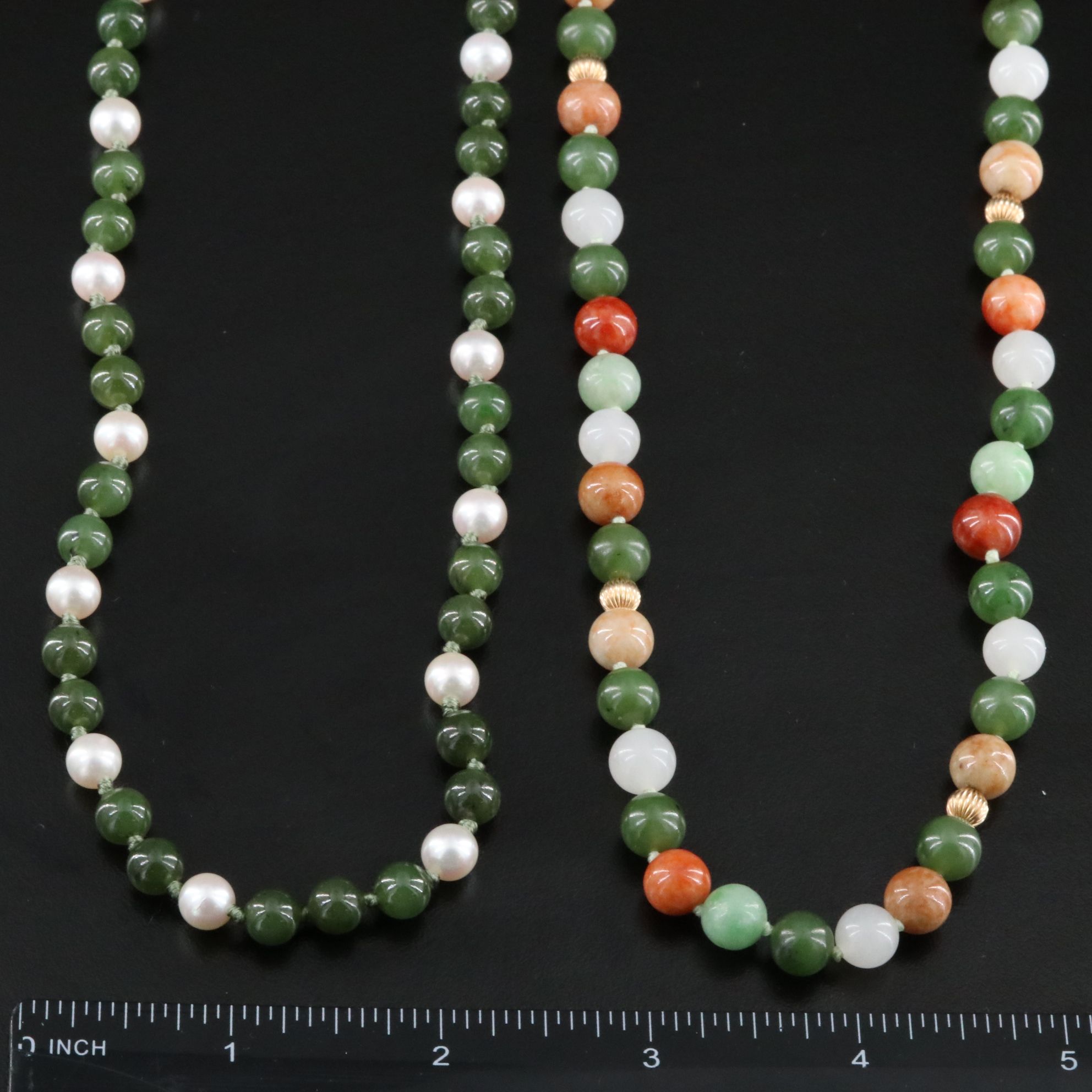 14K Gemstone Necklaces Including Nephrite, Jadeite and Pearl