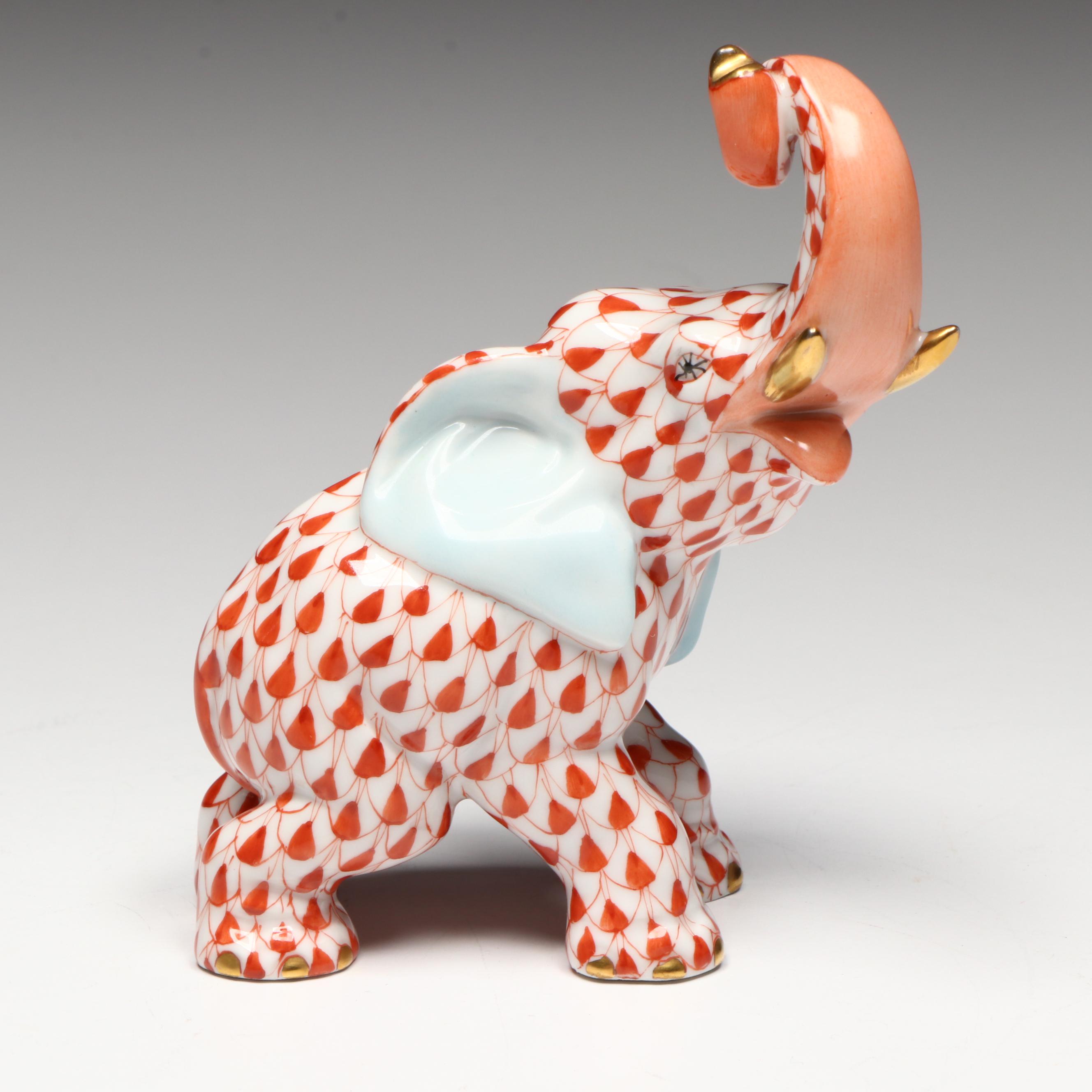 Herend Rust Fishnet with Gold "Elephant" Porcelain Figurine