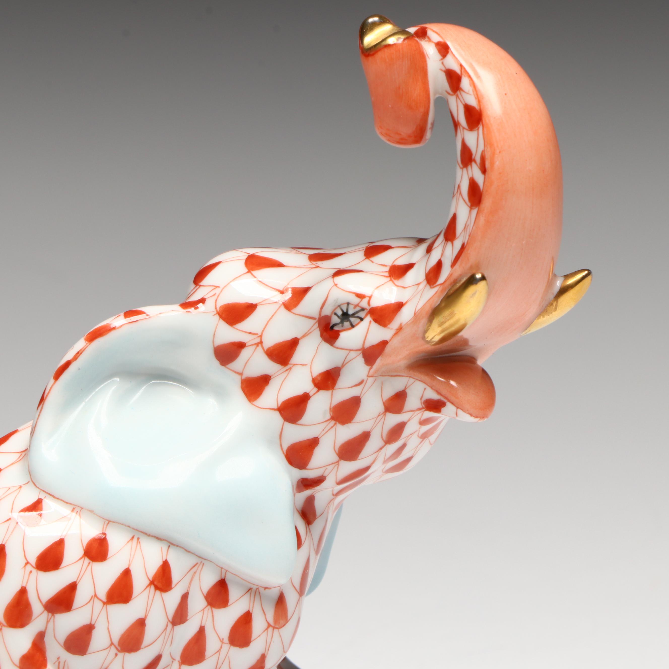 Herend Rust Fishnet with Gold "Elephant" Porcelain Figurine