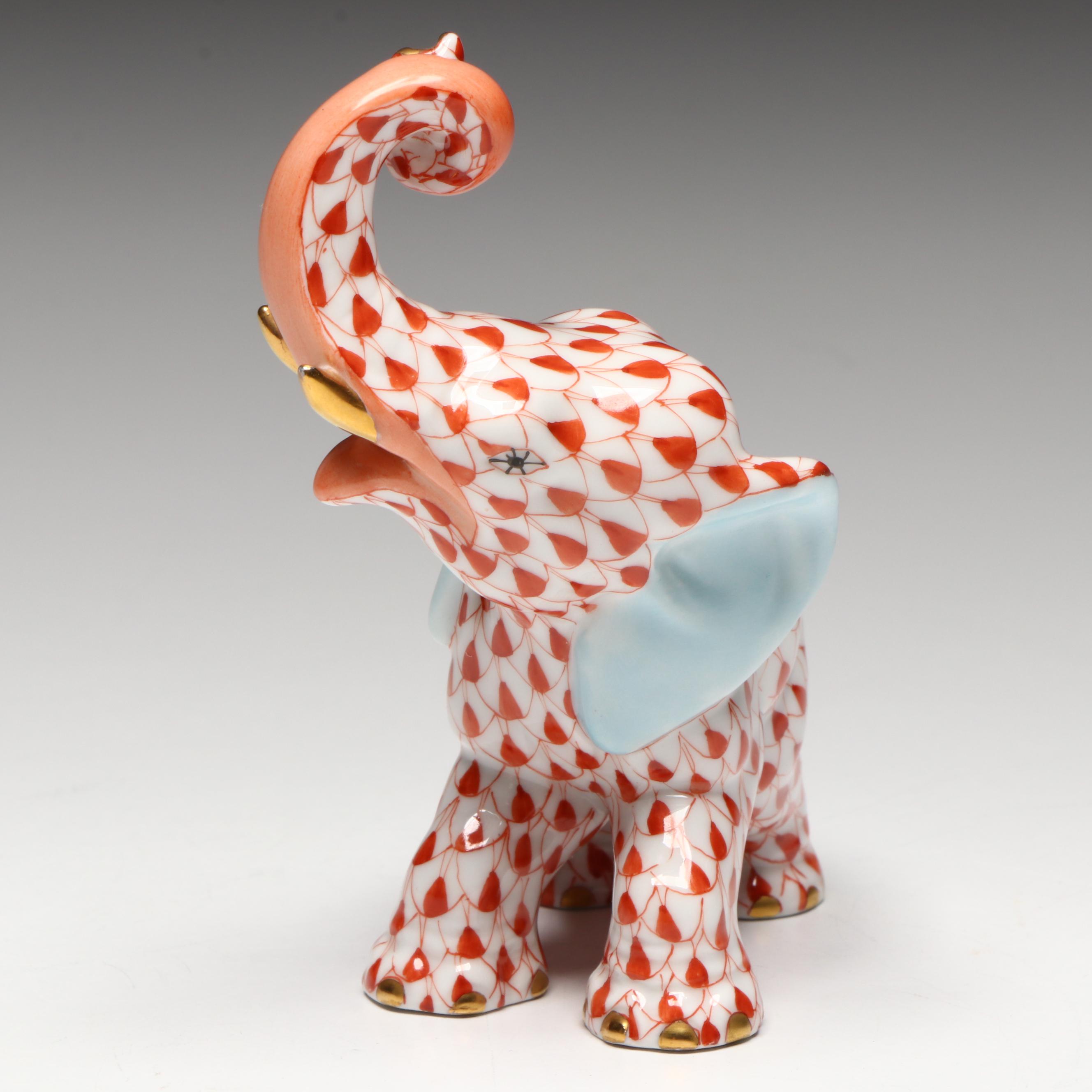 Herend Rust Fishnet with Gold "Elephant" Porcelain Figurine