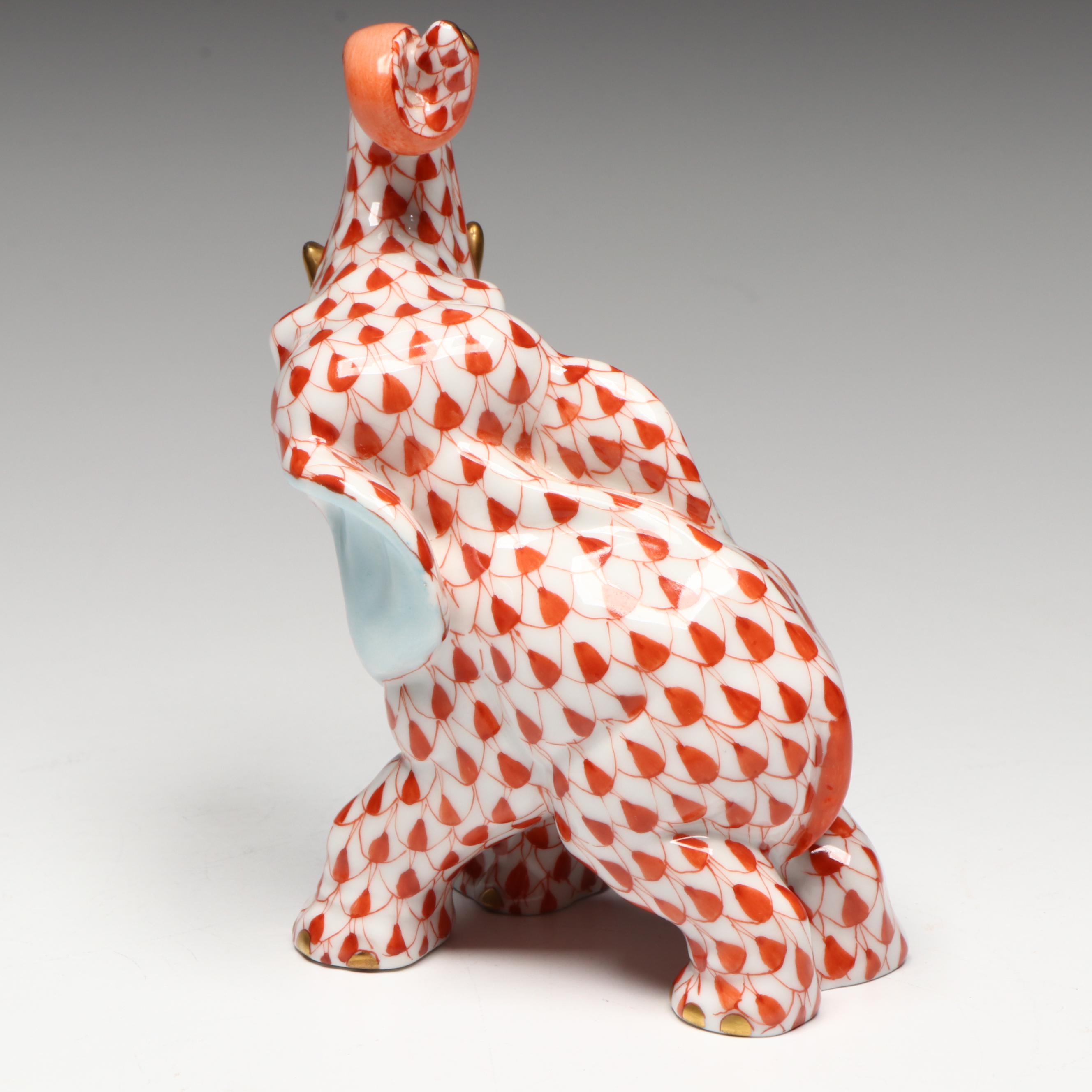 Herend Rust Fishnet with Gold "Elephant" Porcelain Figurine