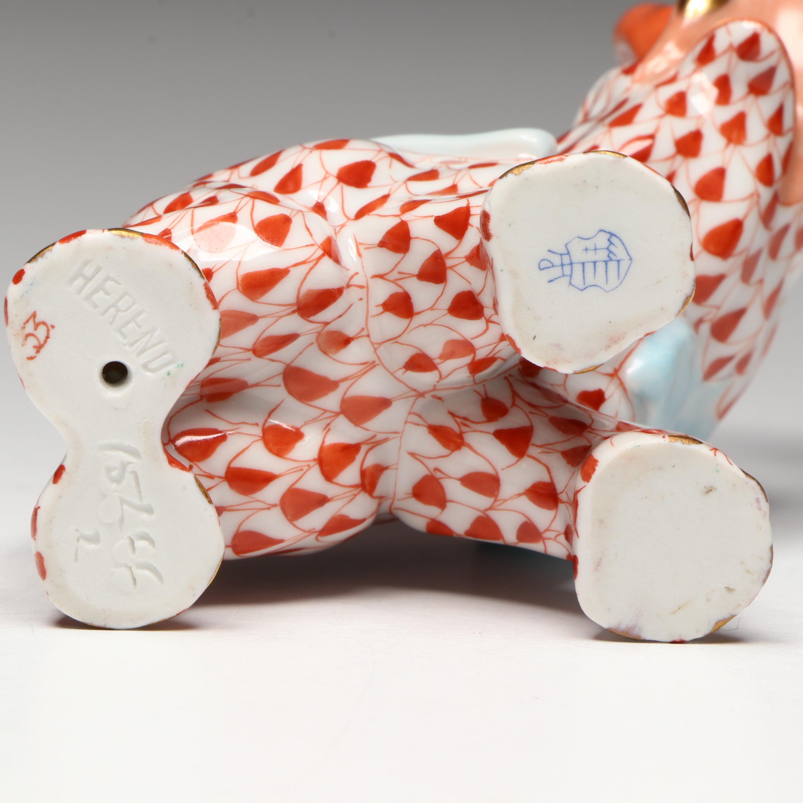 Herend Rust Fishnet with Gold "Elephant" Porcelain Figurine