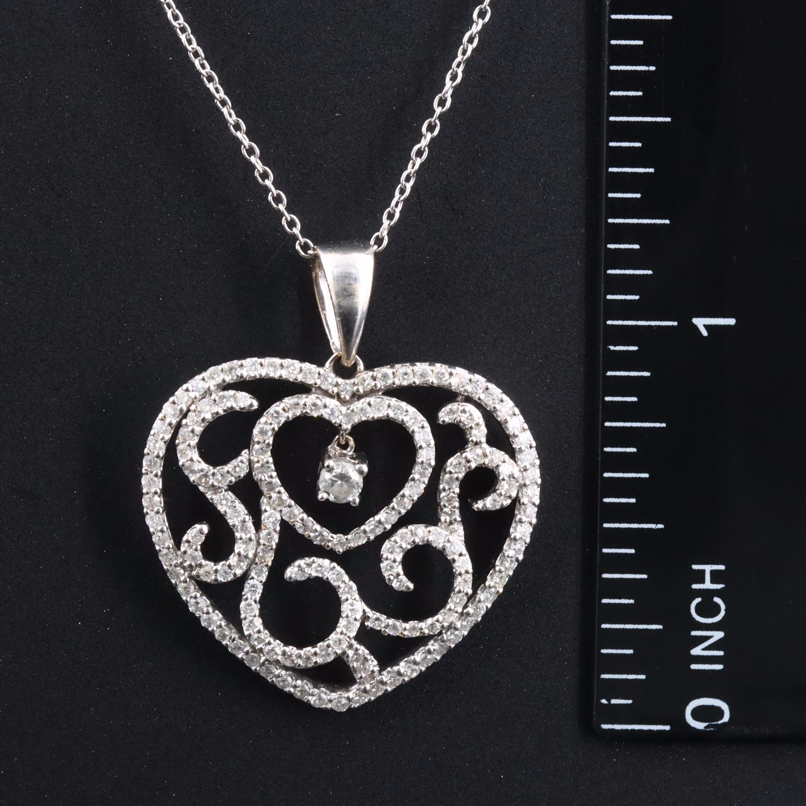 18K 0.79 CTW Diamond Heart Pendant on Sterling Chain Necklace
