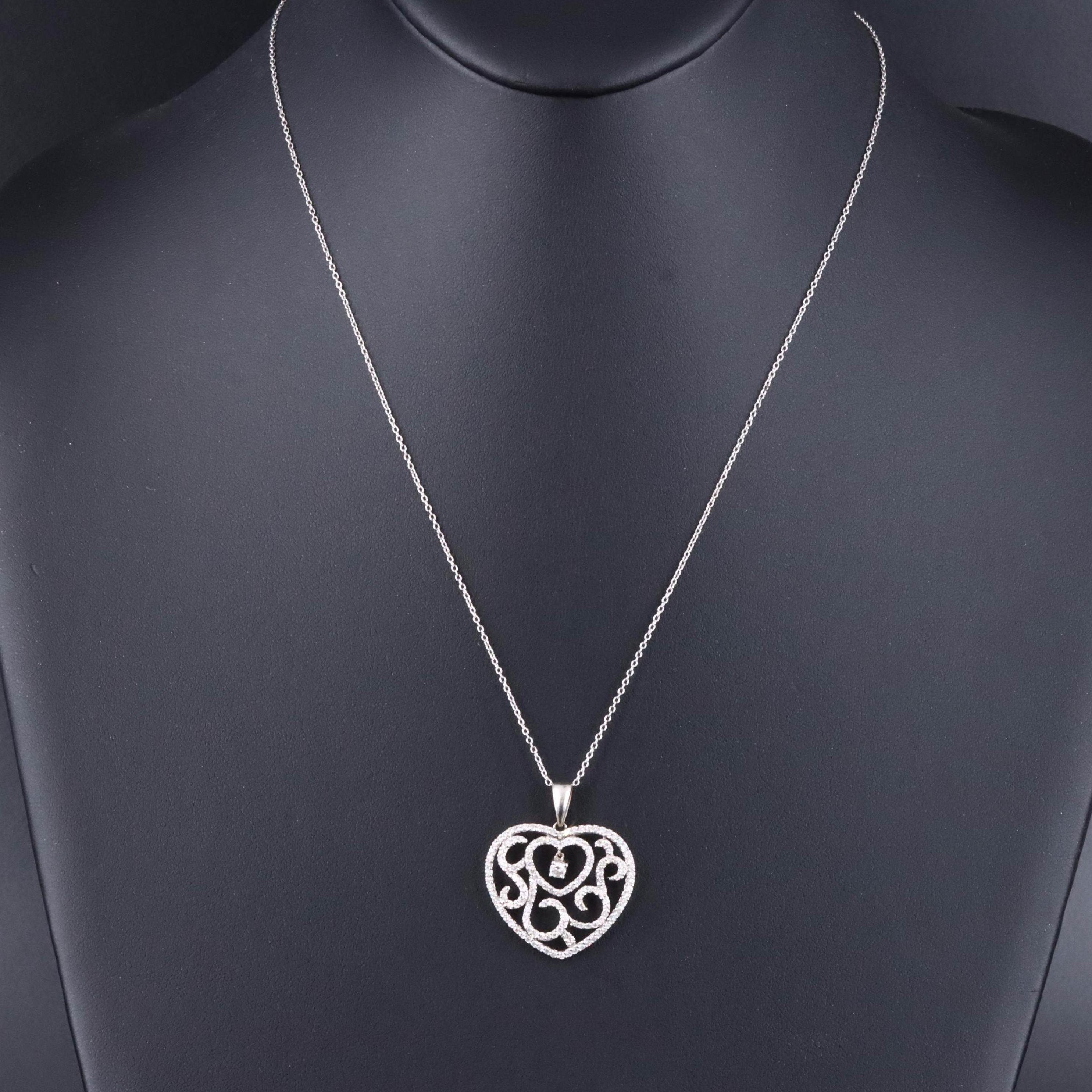 18K 0.79 CTW Diamond Heart Pendant on Sterling Chain Necklace