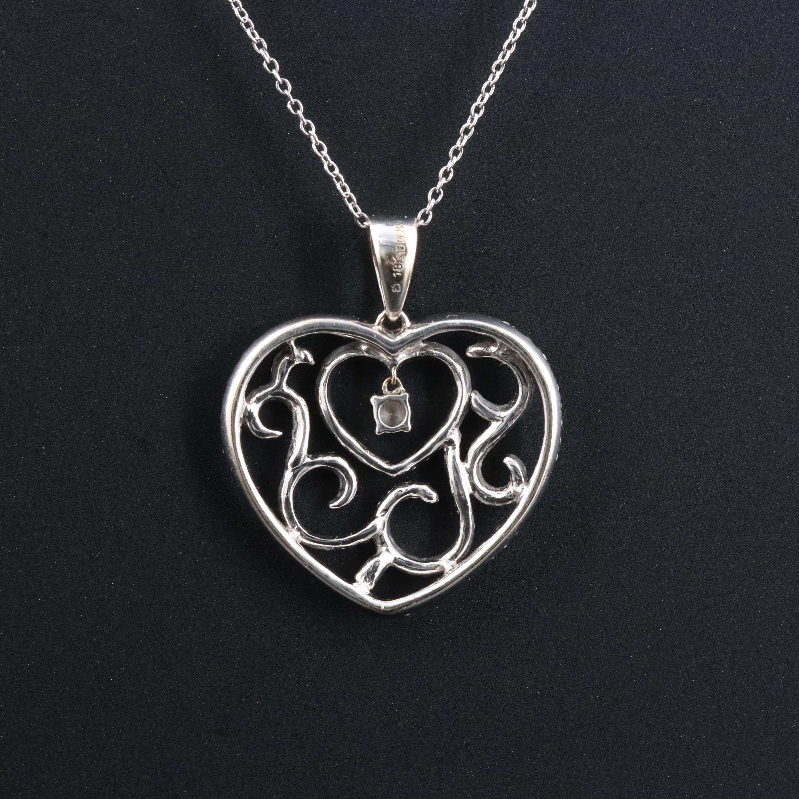 18K 0.79 CTW Diamond Heart Pendant on Sterling Chain Necklace