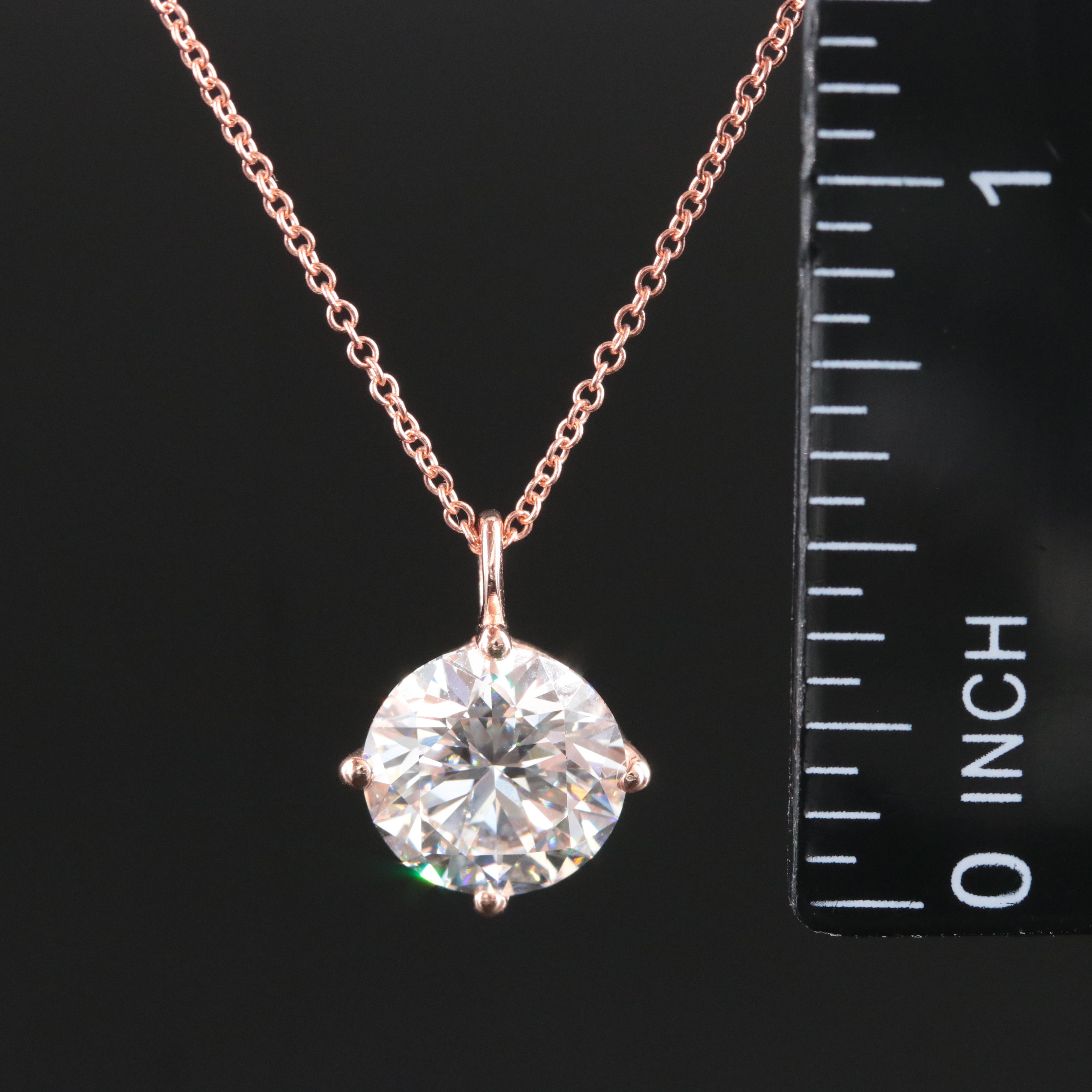 14K Rose Gold 3.06 CT Lab Grown Diamond Pendant Necklace with IGI Report