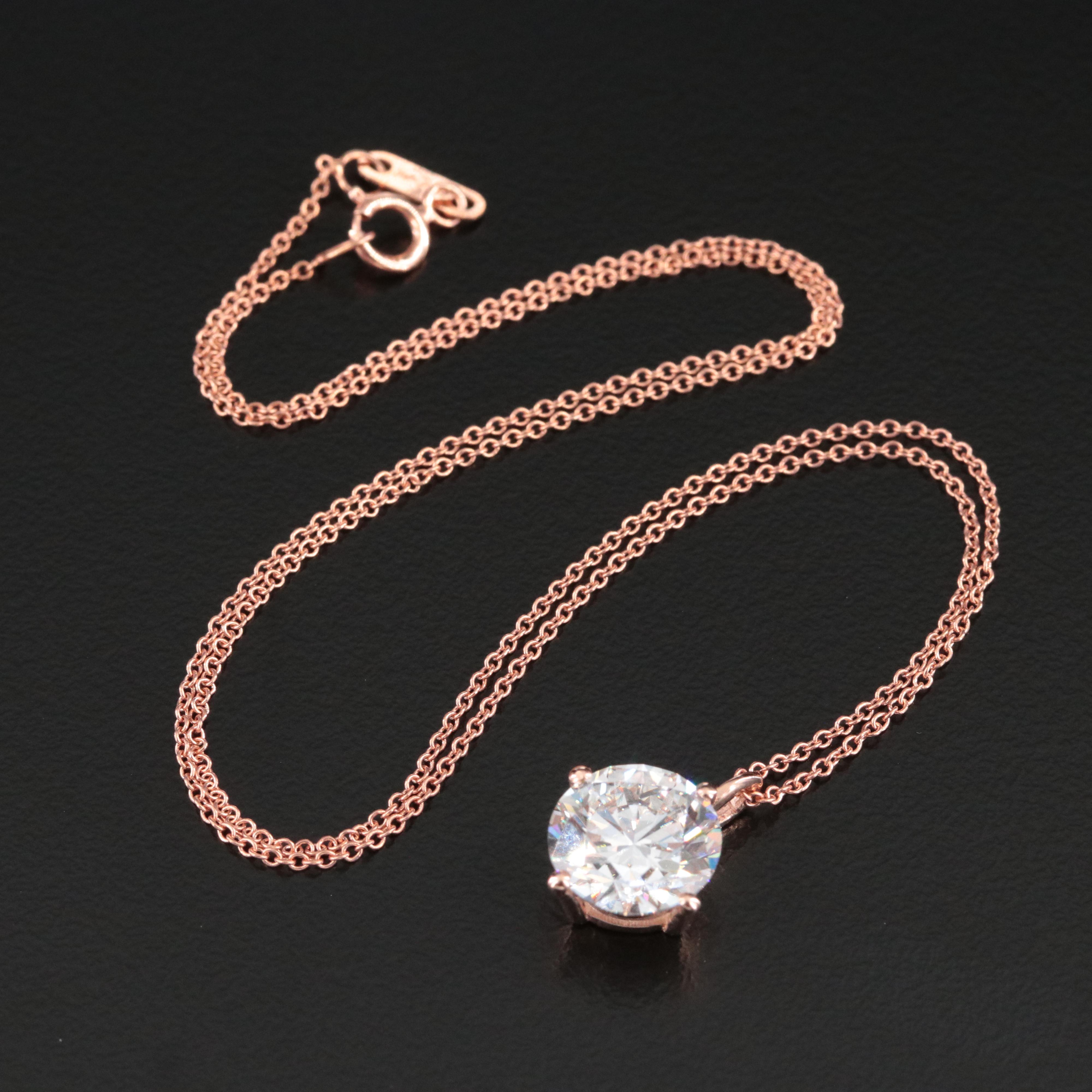 14K Rose Gold 3.06 CT Lab Grown Diamond Pendant Necklace with IGI Report
