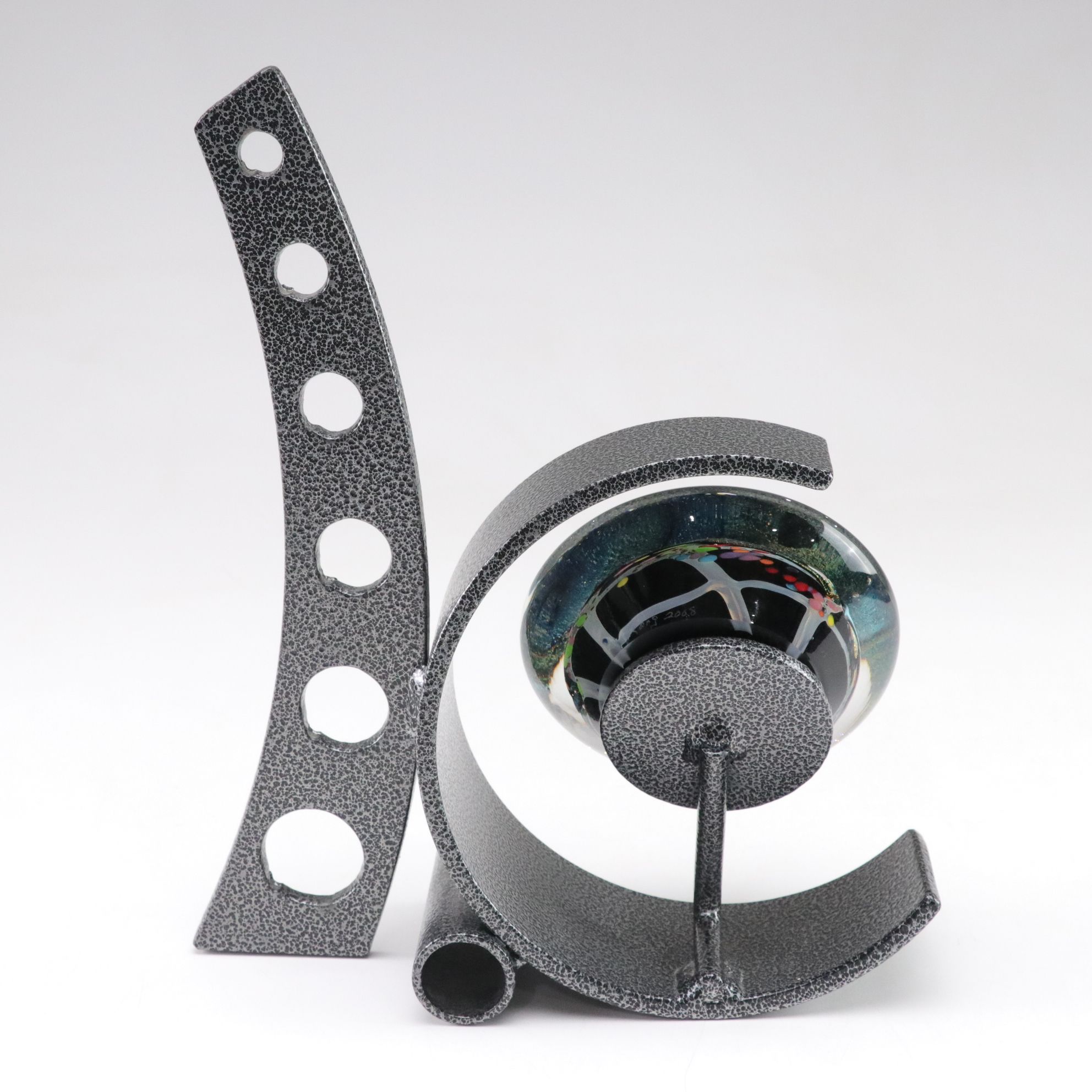 Art Glass Paperweight with Metal Stand and Glass Oil Lamp