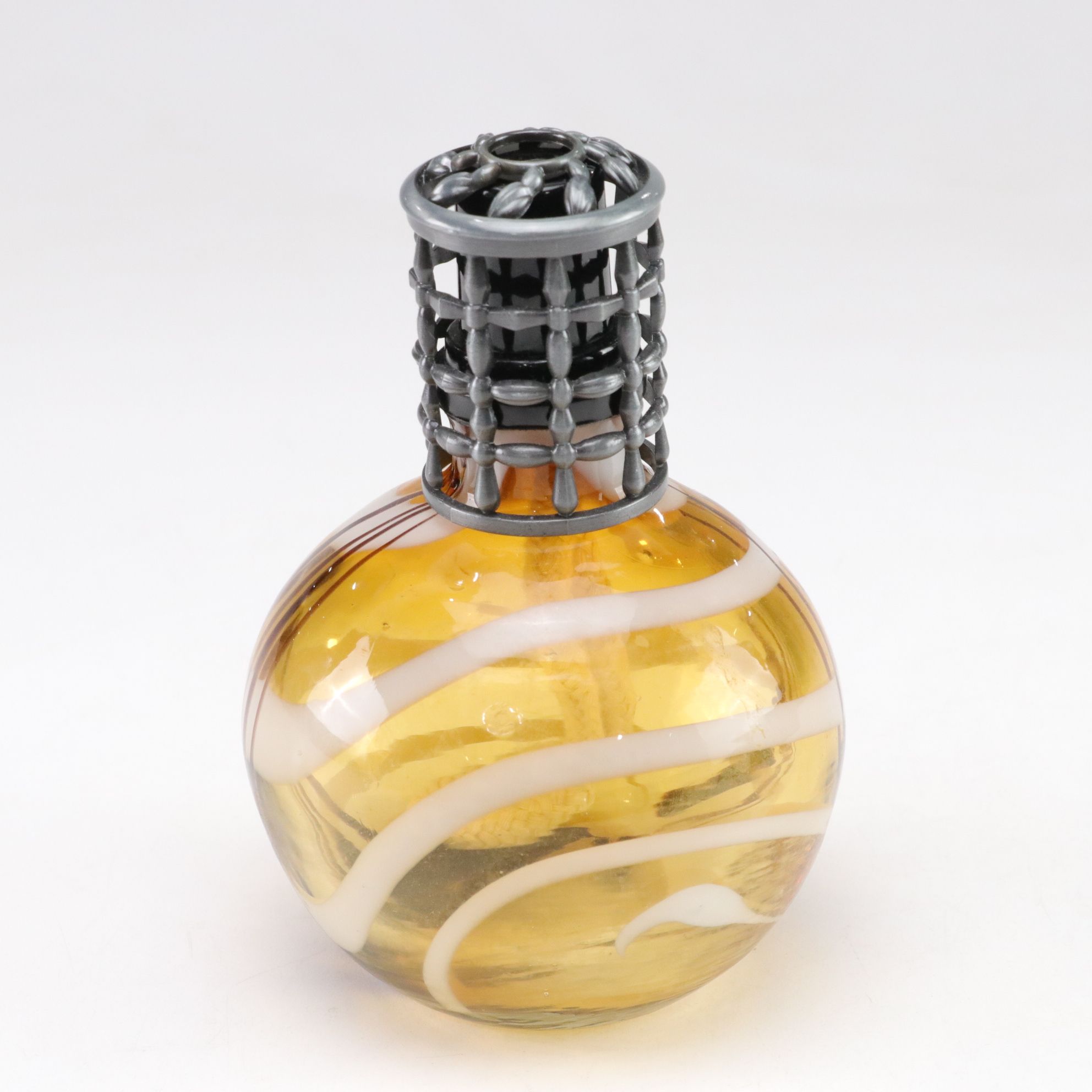 Art Glass Paperweight with Metal Stand and Glass Oil Lamp