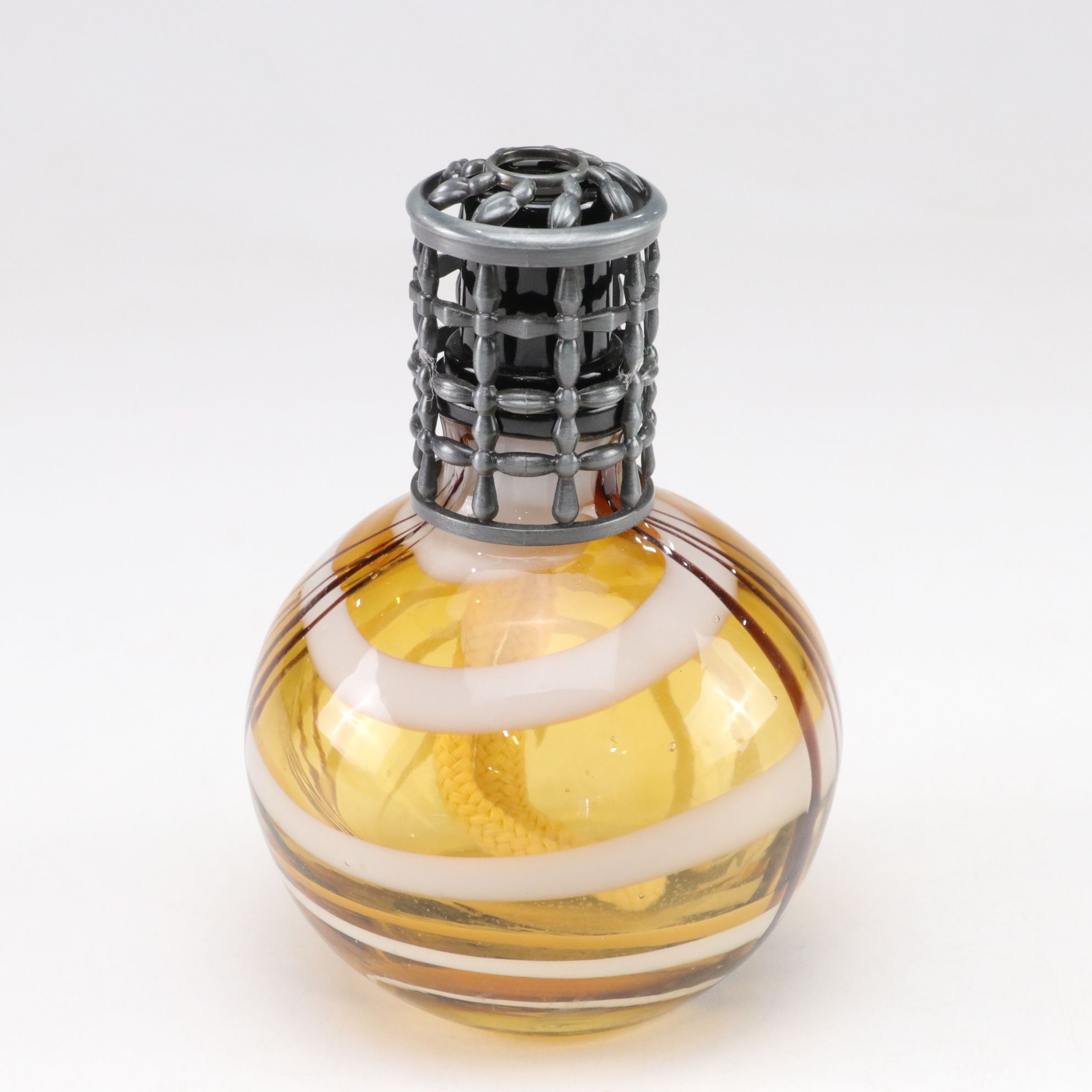 Art Glass Paperweight with Metal Stand and Glass Oil Lamp