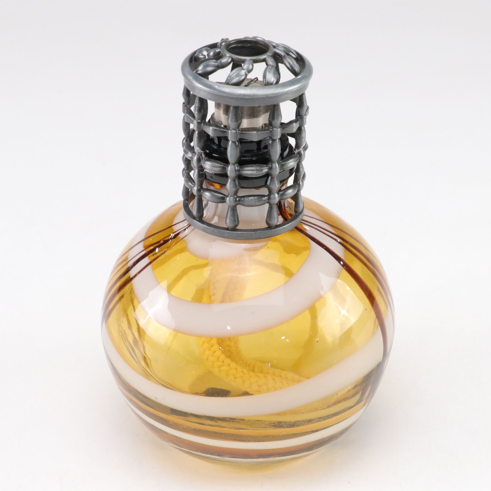 Art Glass Paperweight with Metal Stand and Glass Oil Lamp