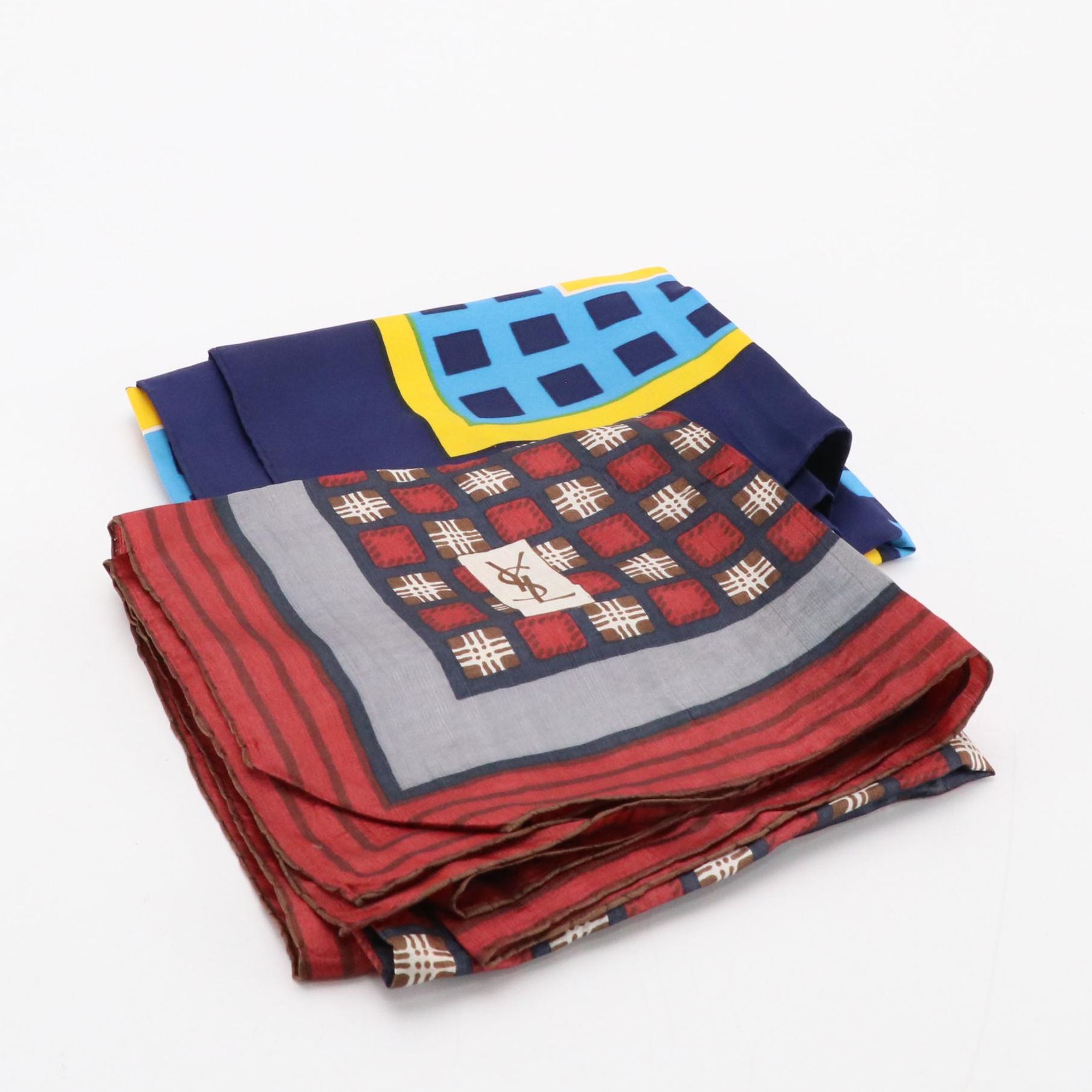 Yves Saint Laurent Geometric Printed Silk Scarves