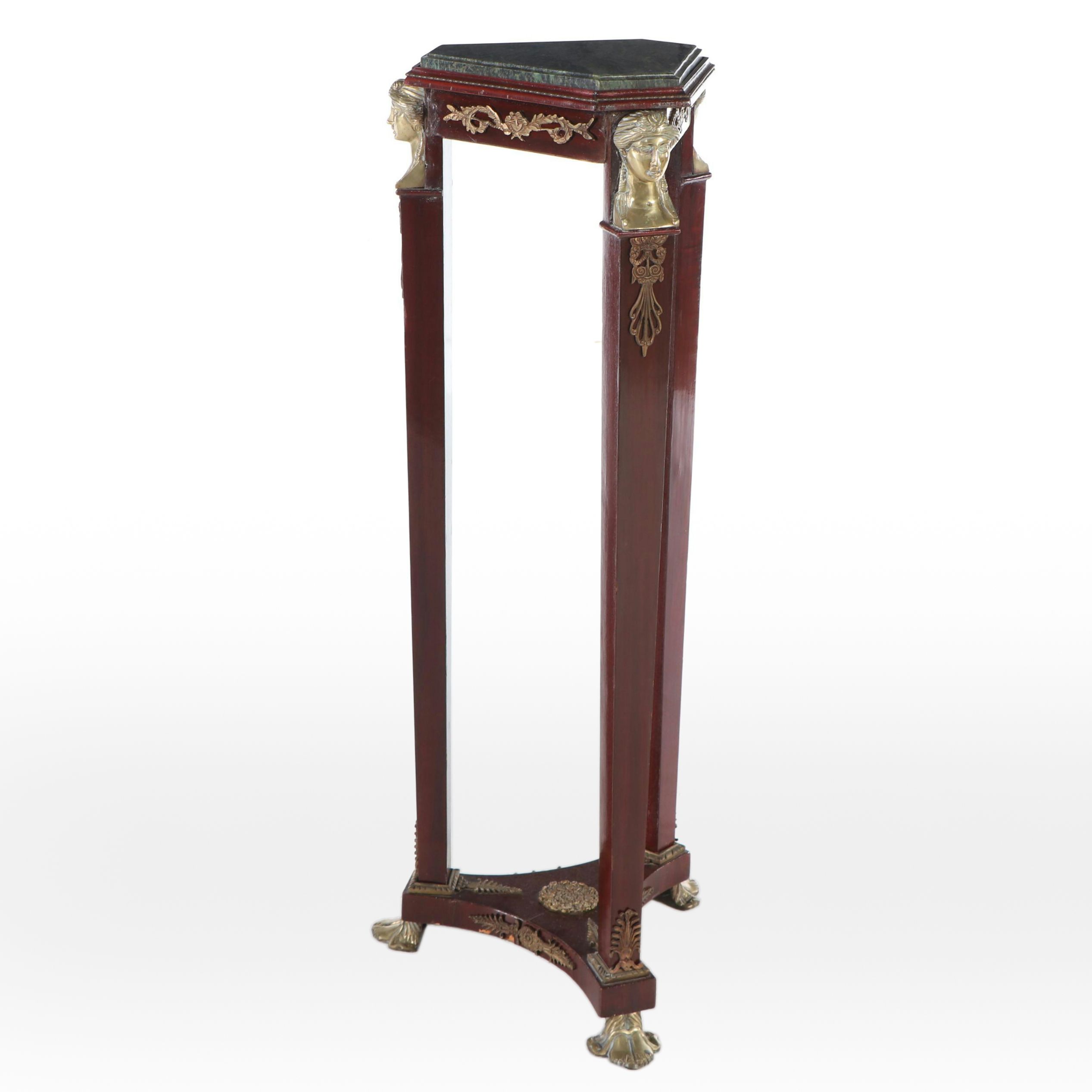 Empire Style Marble Top Brass Mounted Mahogany Stands, 20th Century