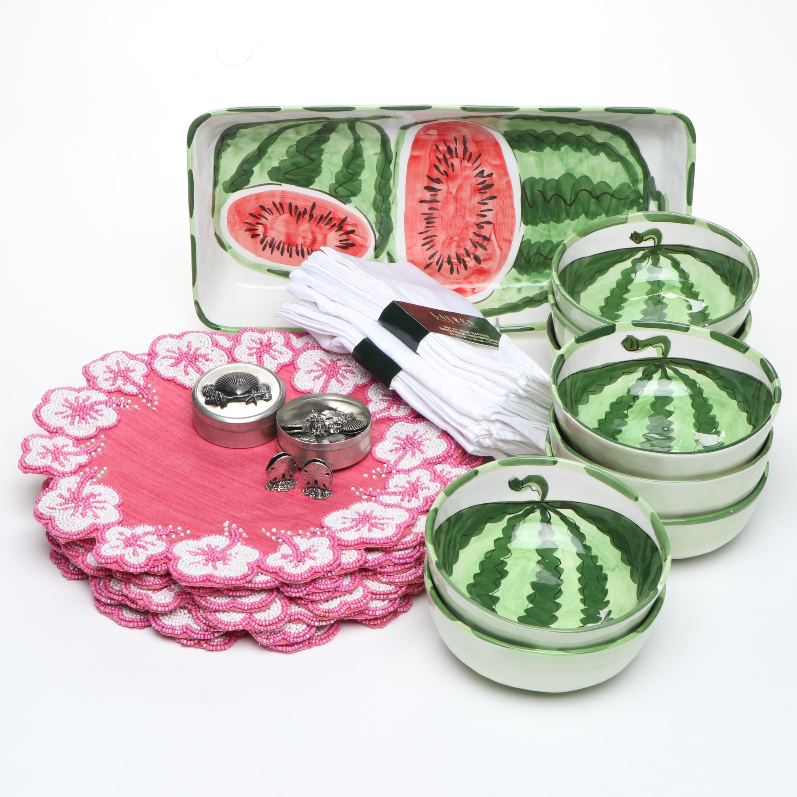 Zanolli Italian Hand-Painted Watermelon Tableware with Other Table Accessories