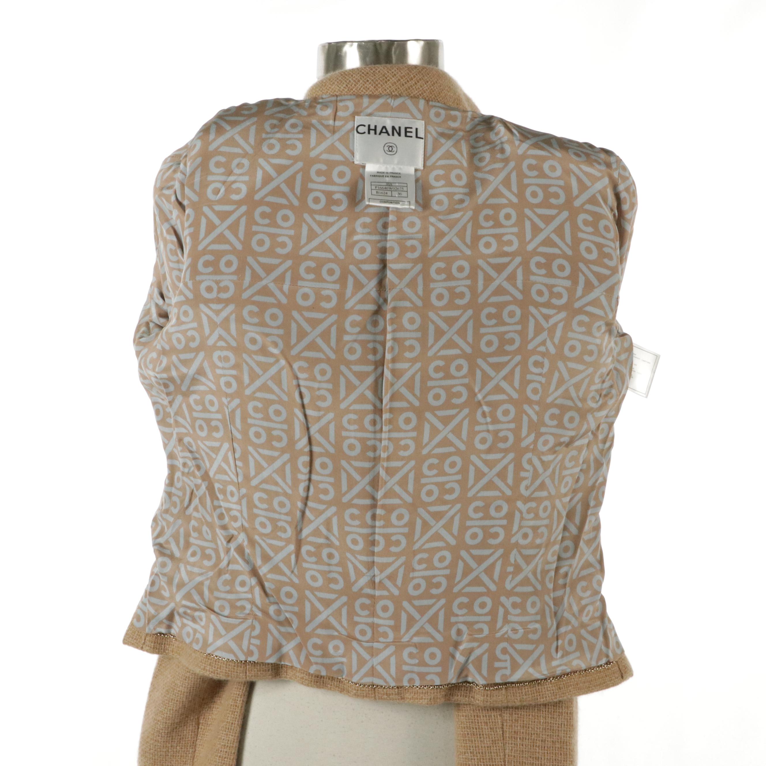 Chanel Beige Cashmere Cropped Zip Blazer