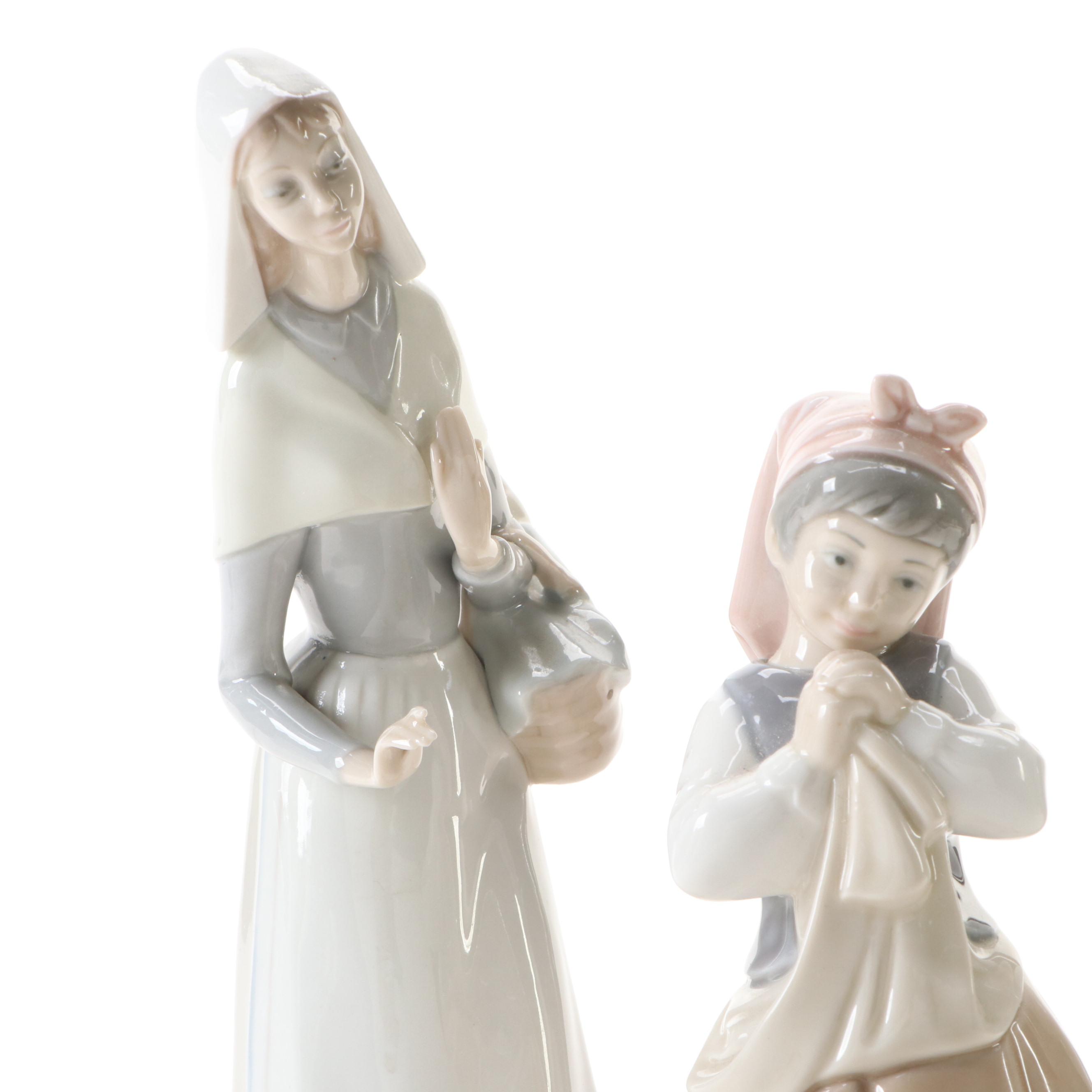 Lladró "Blushful Girl" and Other Handmade Porcelain Spanish Village Ladies
