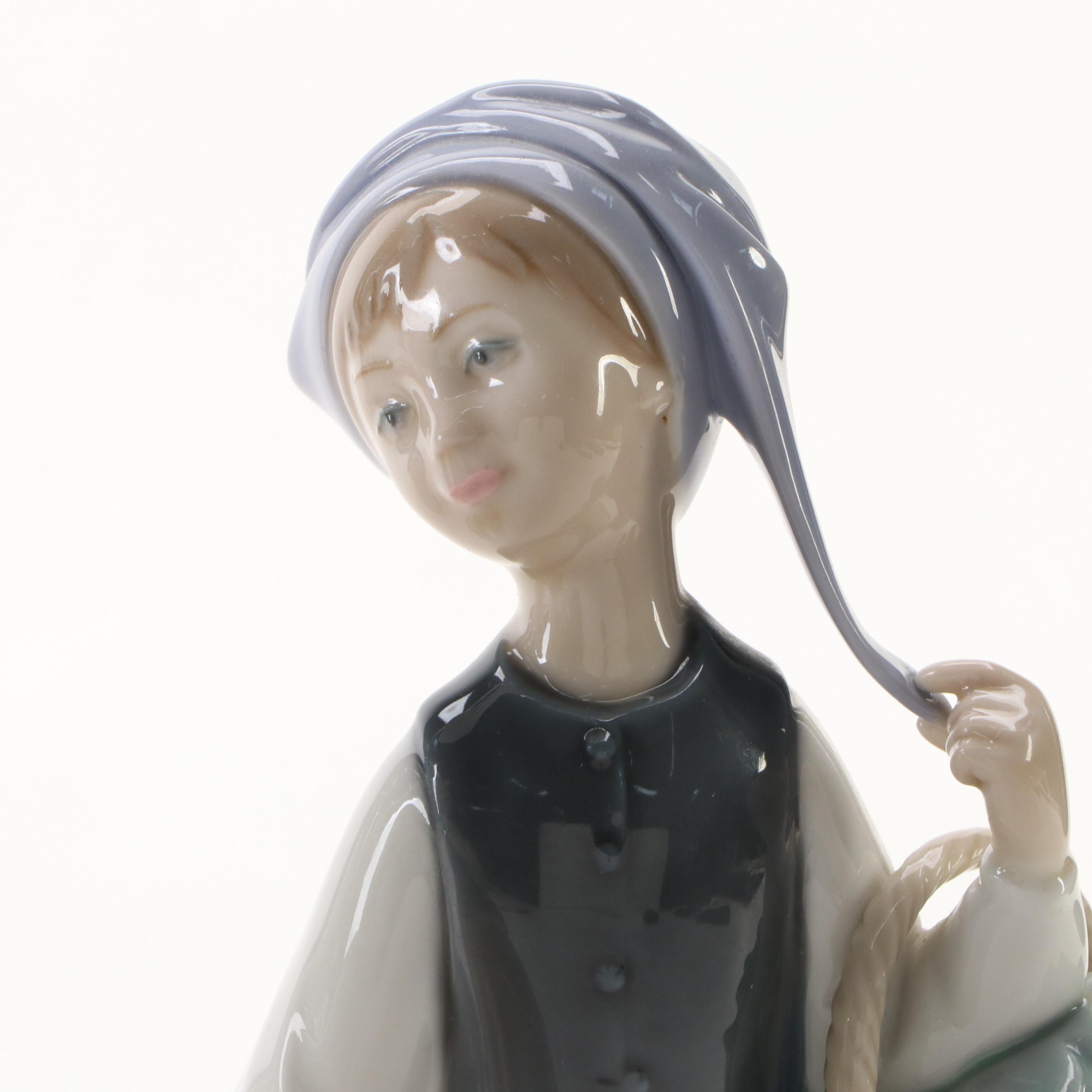 Lladró "Blushful Girl" and Other Handmade Porcelain Spanish Village Ladies
