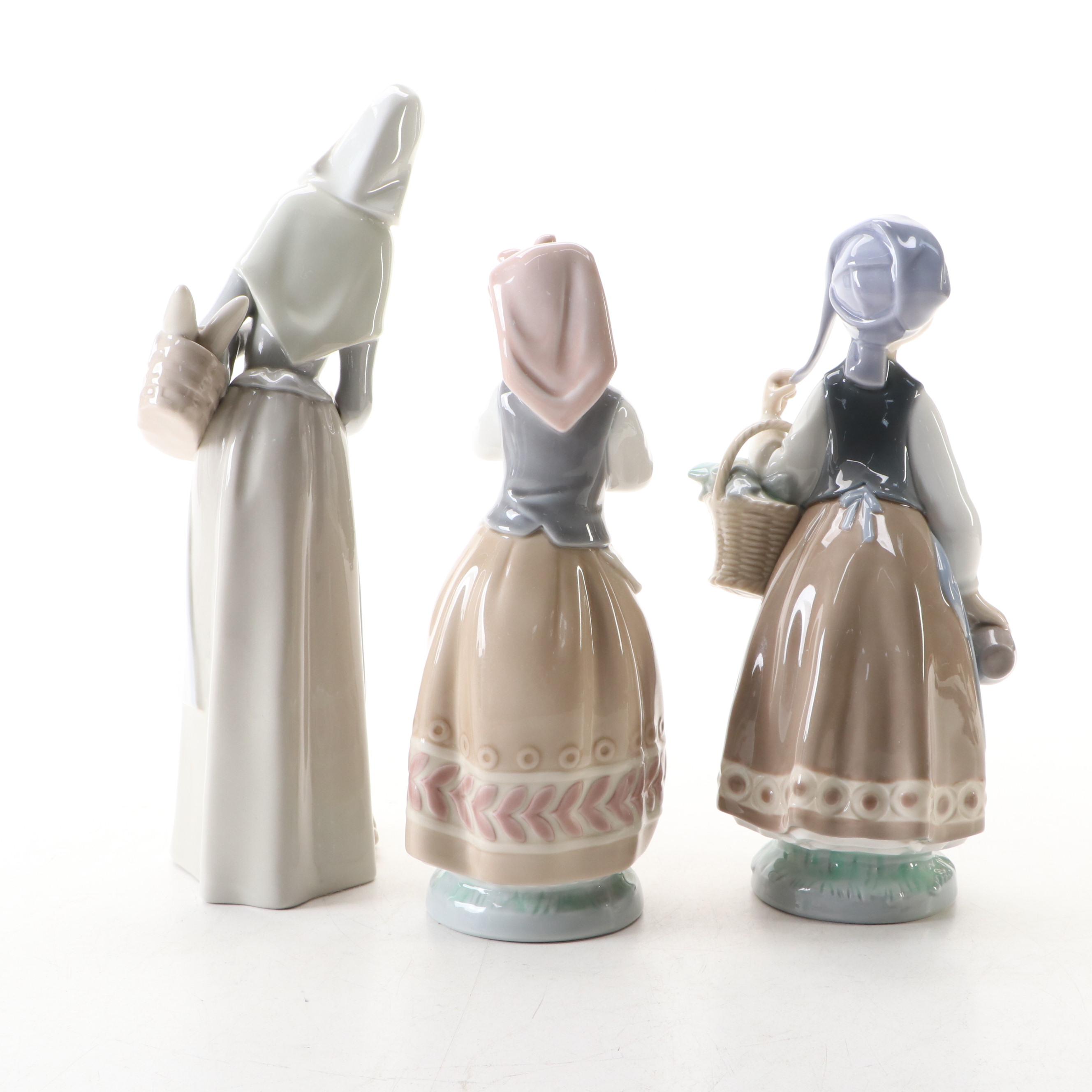 Lladró "Blushful Girl" and Other Handmade Porcelain Spanish Village Ladies