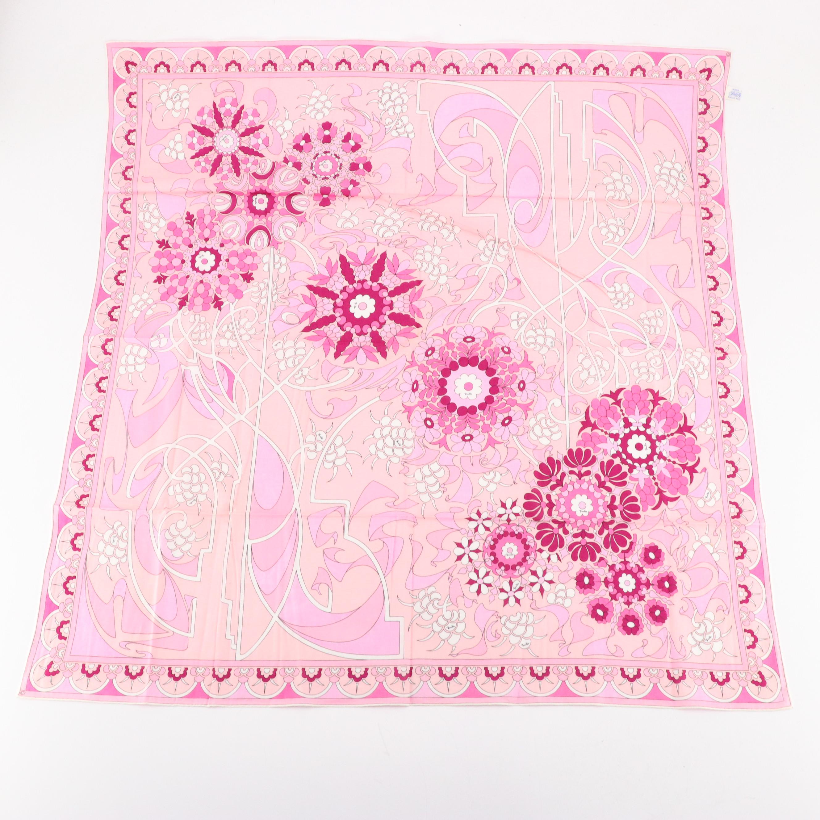Vintage Emilio Pucci Pink Abstract Printed Cotton Scarves