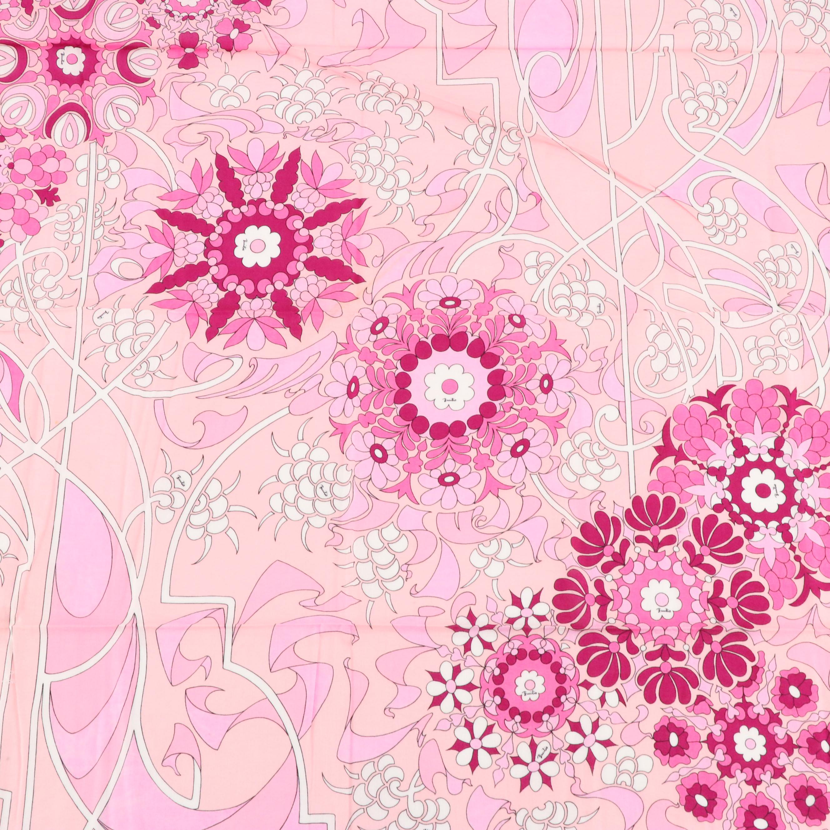 Vintage Emilio Pucci Pink Abstract Printed Cotton Scarves