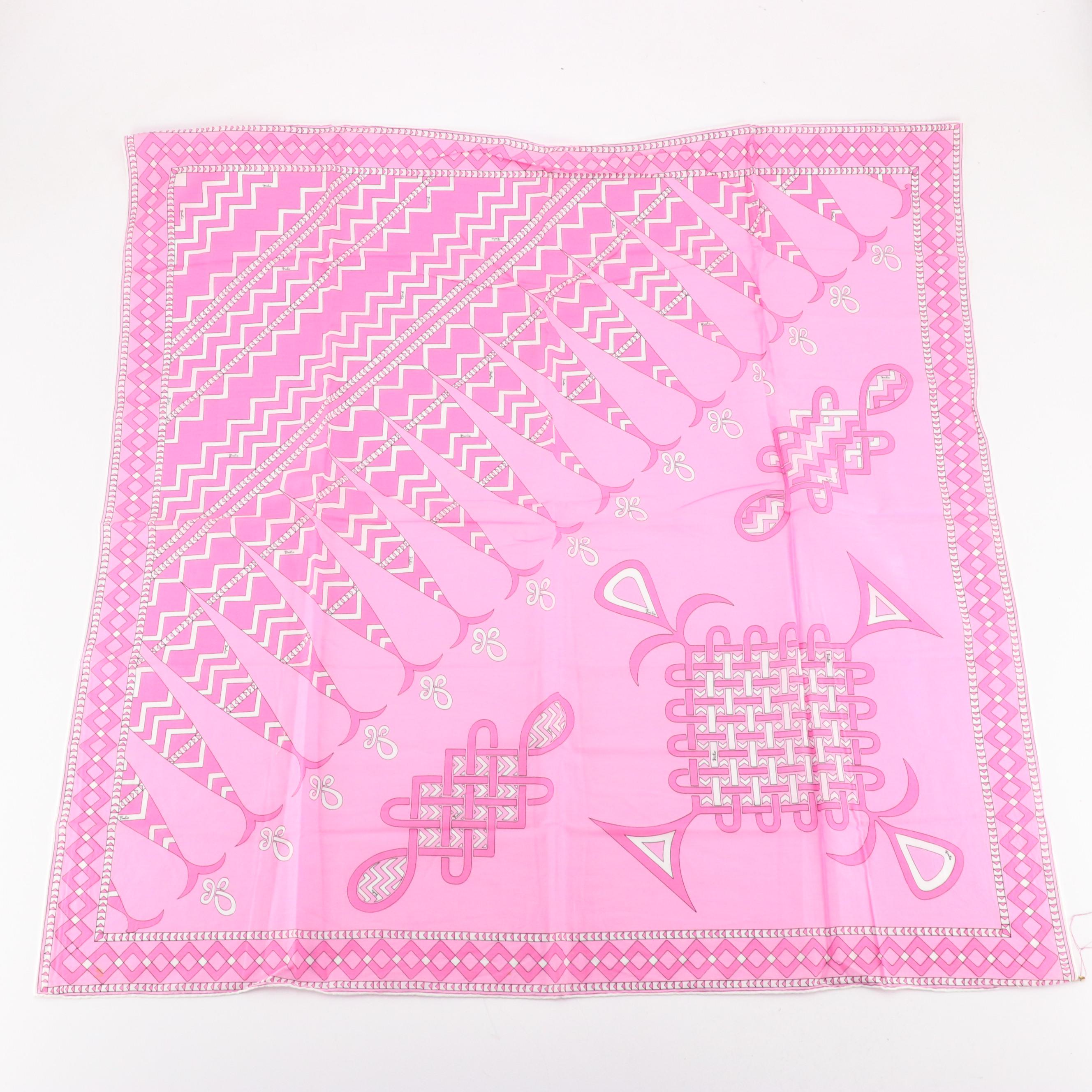 Vintage Emilio Pucci Pink Abstract Printed Cotton Scarves