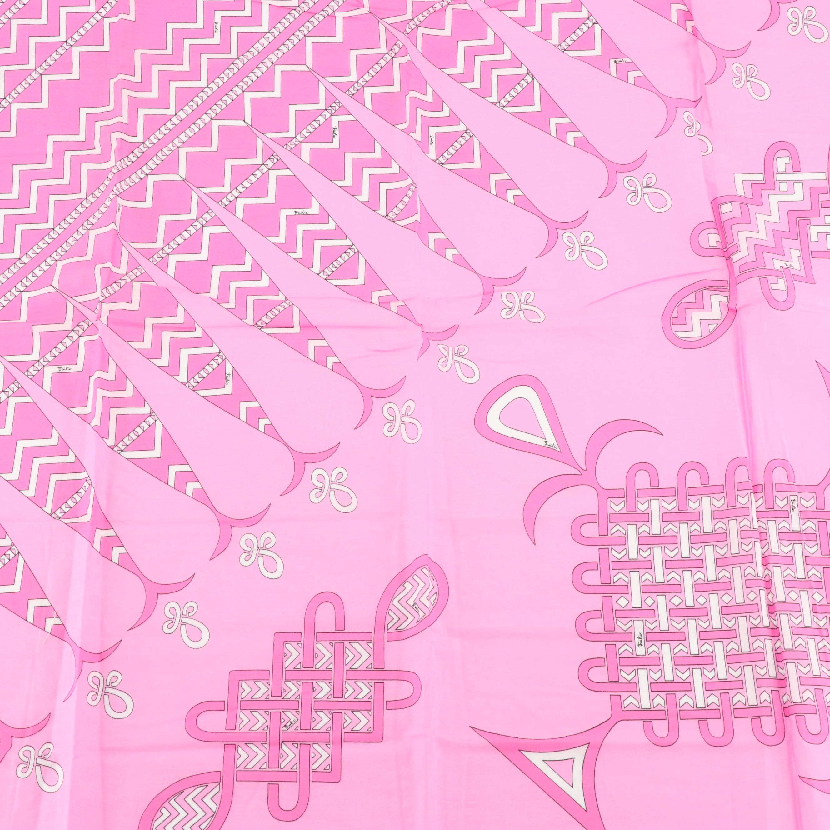Vintage Emilio Pucci Pink Abstract Printed Cotton Scarves