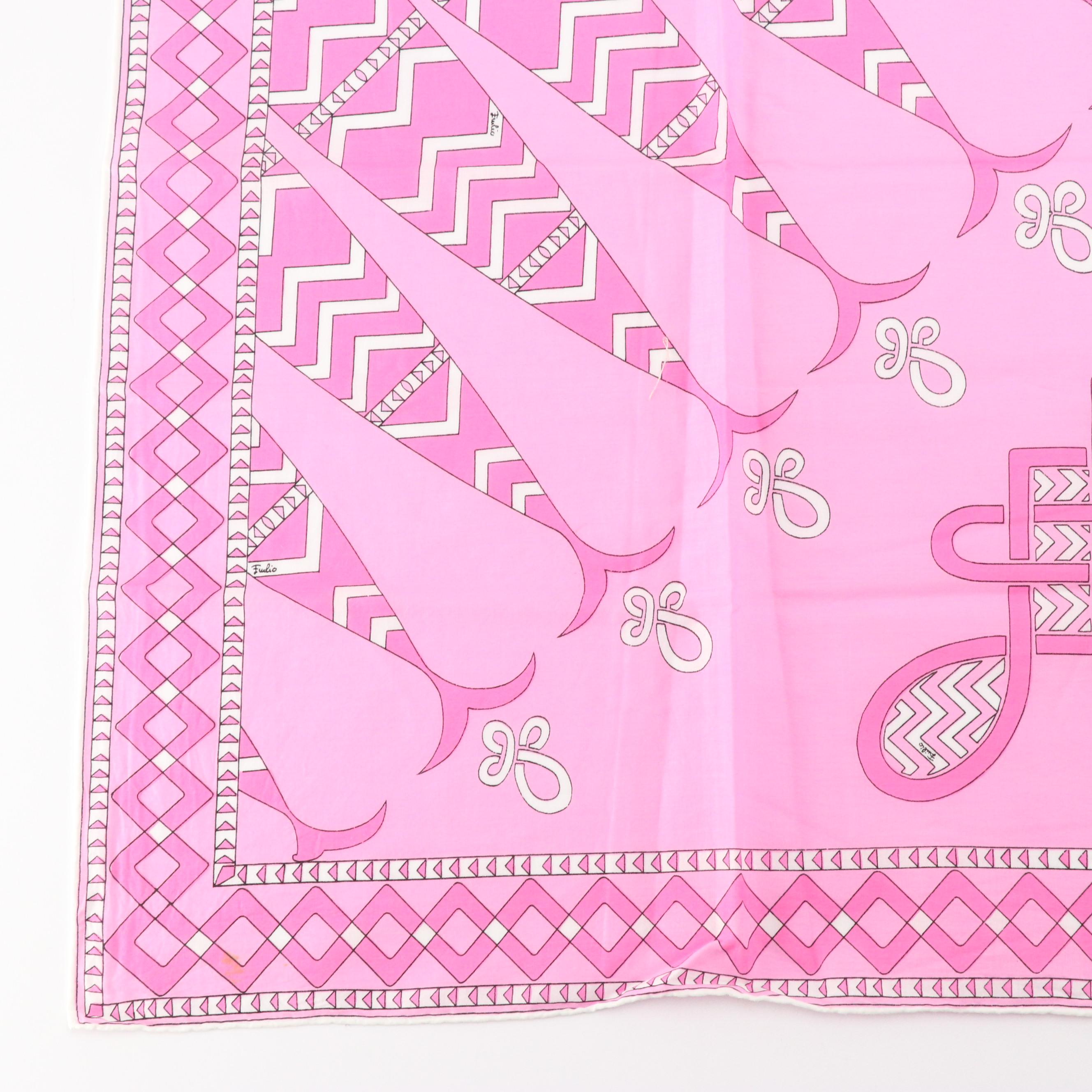 Vintage Emilio Pucci Pink Abstract Printed Cotton Scarves