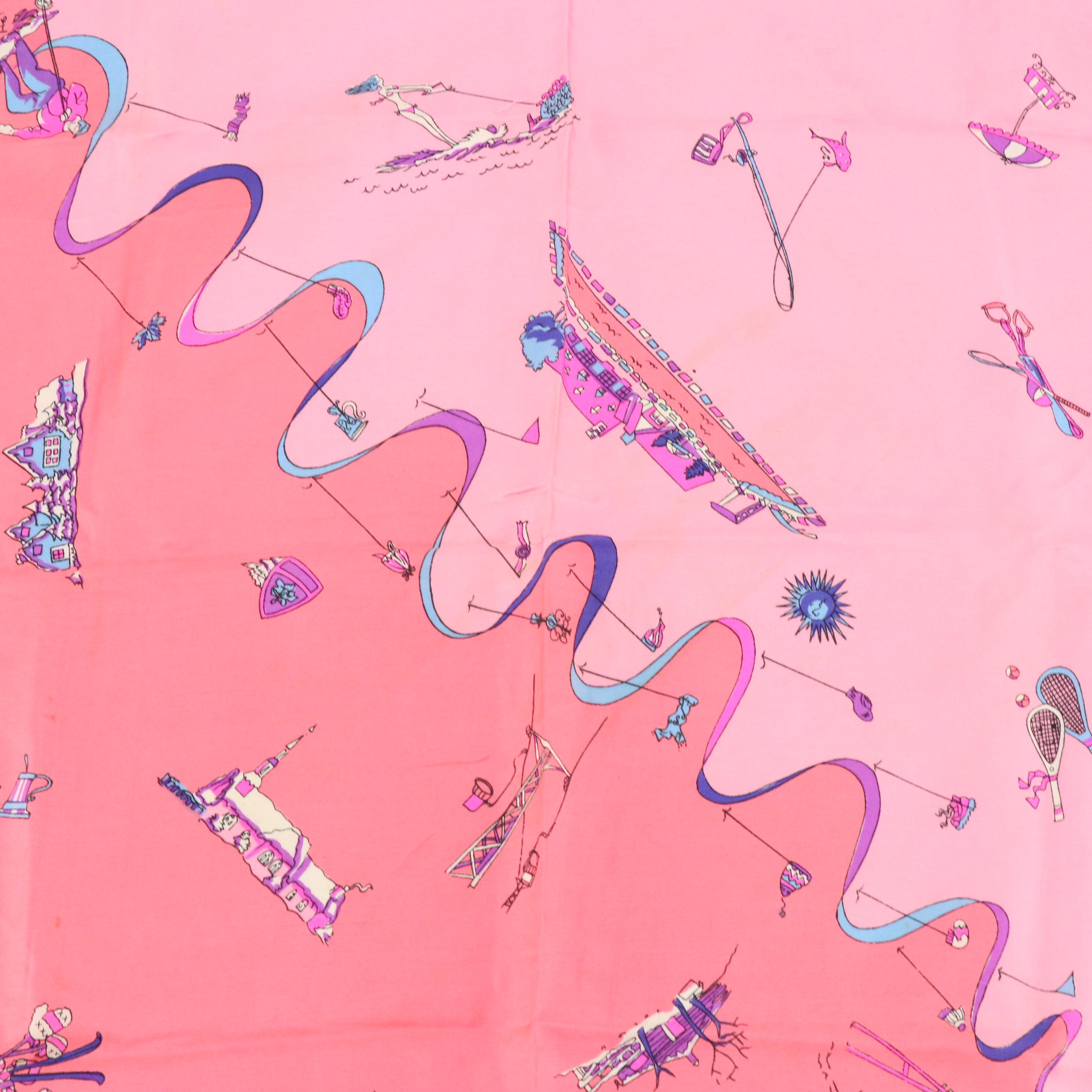 Vintage Emilio Pucci Pink Abstract Printed Cotton Scarves