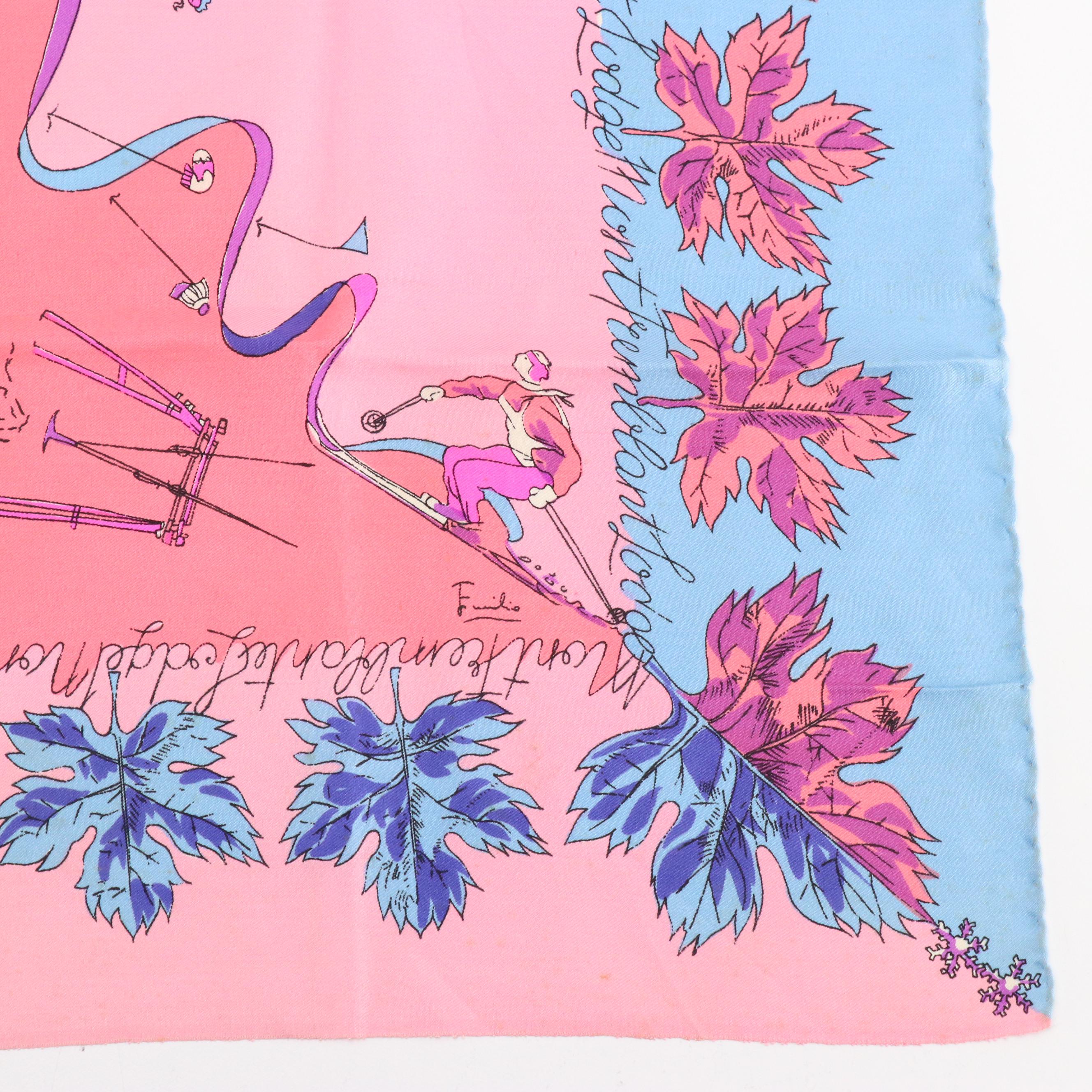 Vintage Emilio Pucci Pink Abstract Printed Cotton Scarves