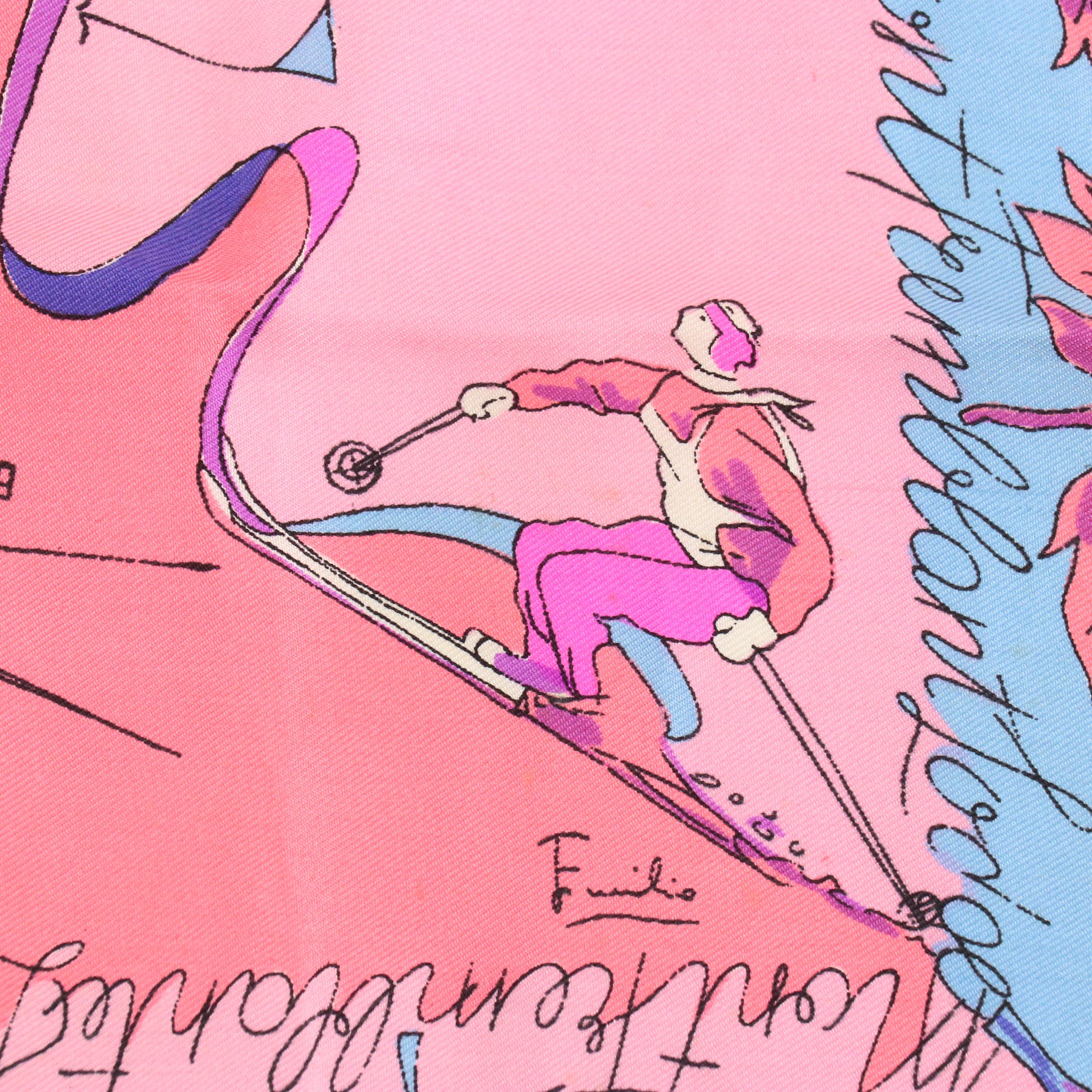 Vintage Emilio Pucci Pink Abstract Printed Cotton Scarves