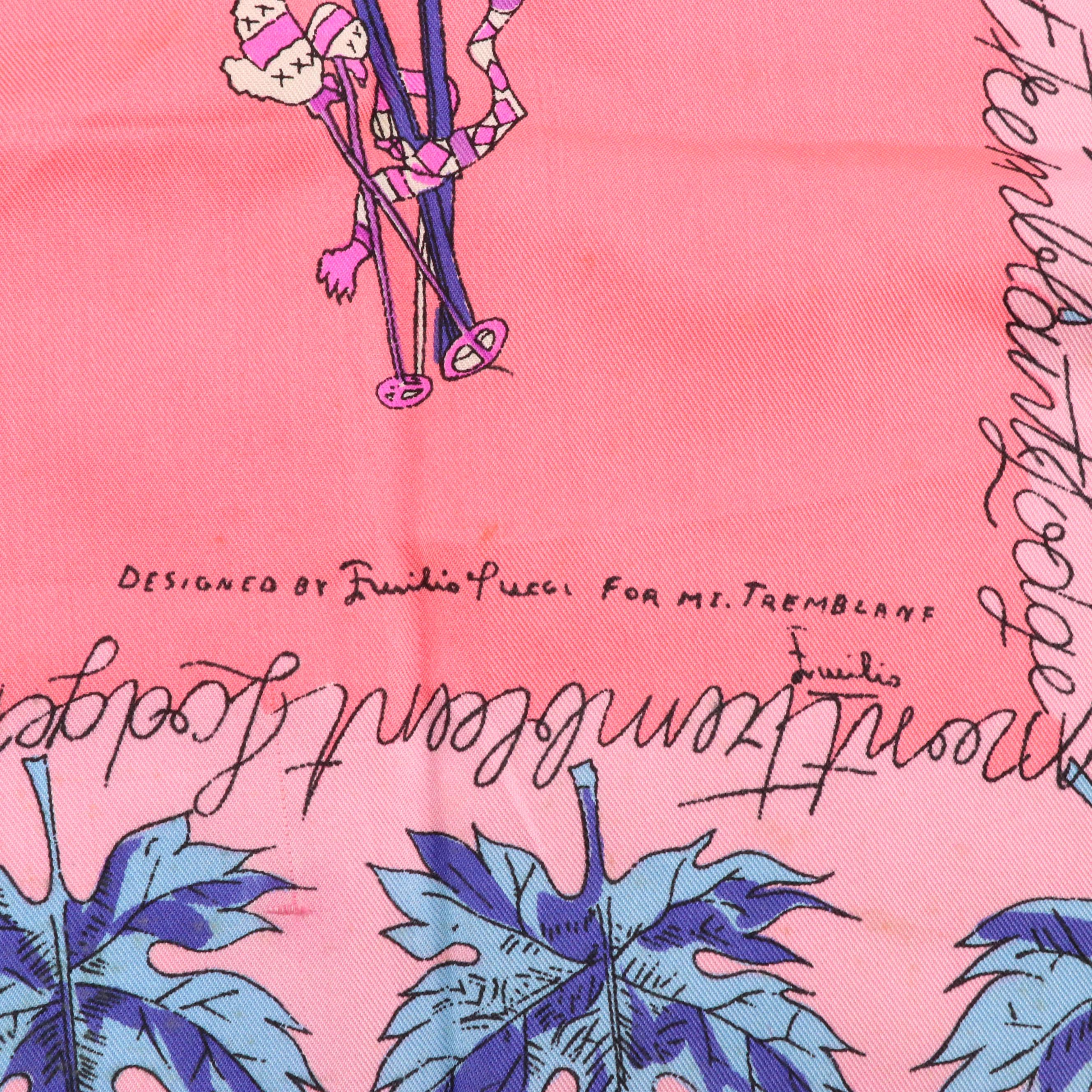 Vintage Emilio Pucci Pink Abstract Printed Cotton Scarves