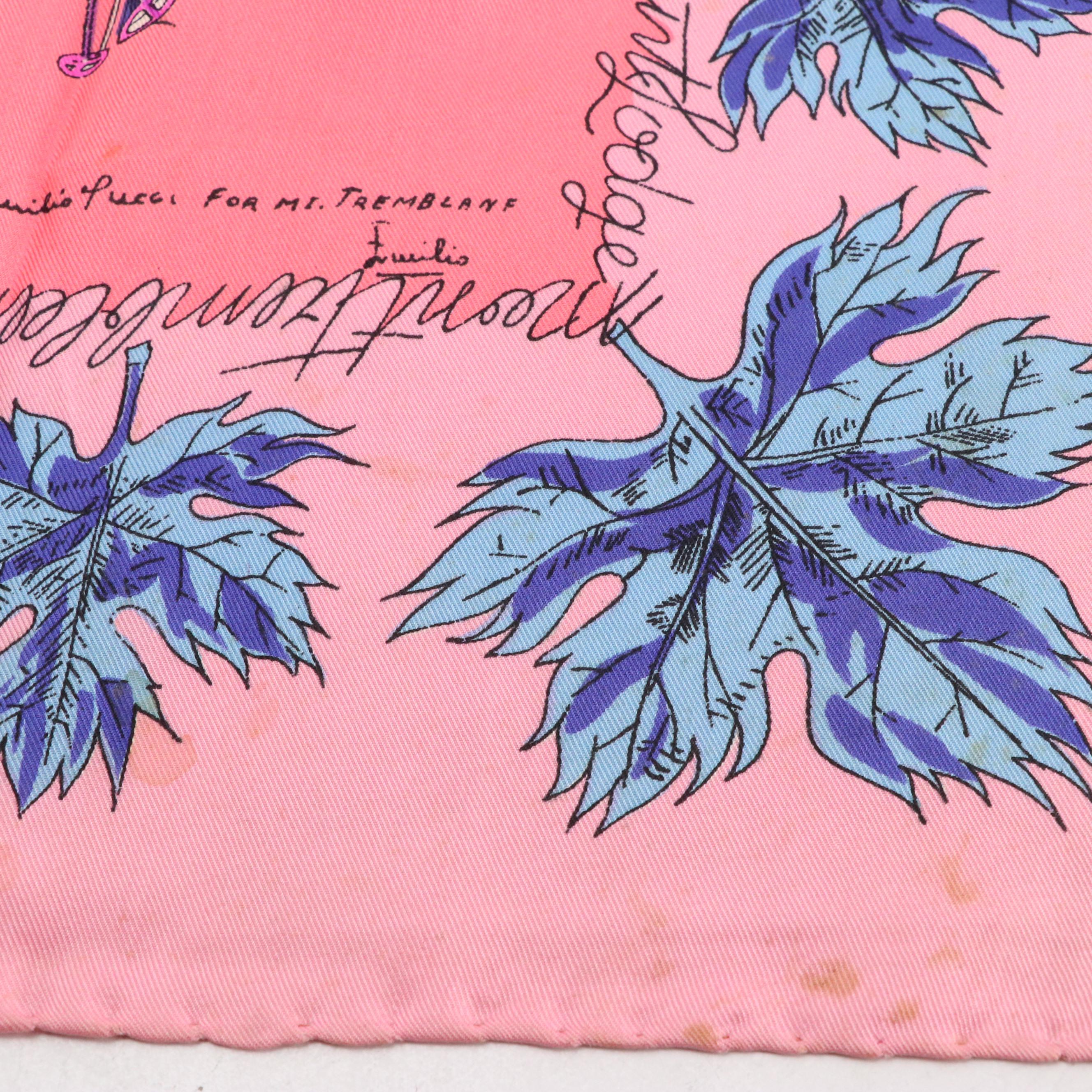 Vintage Emilio Pucci Pink Abstract Printed Cotton Scarves