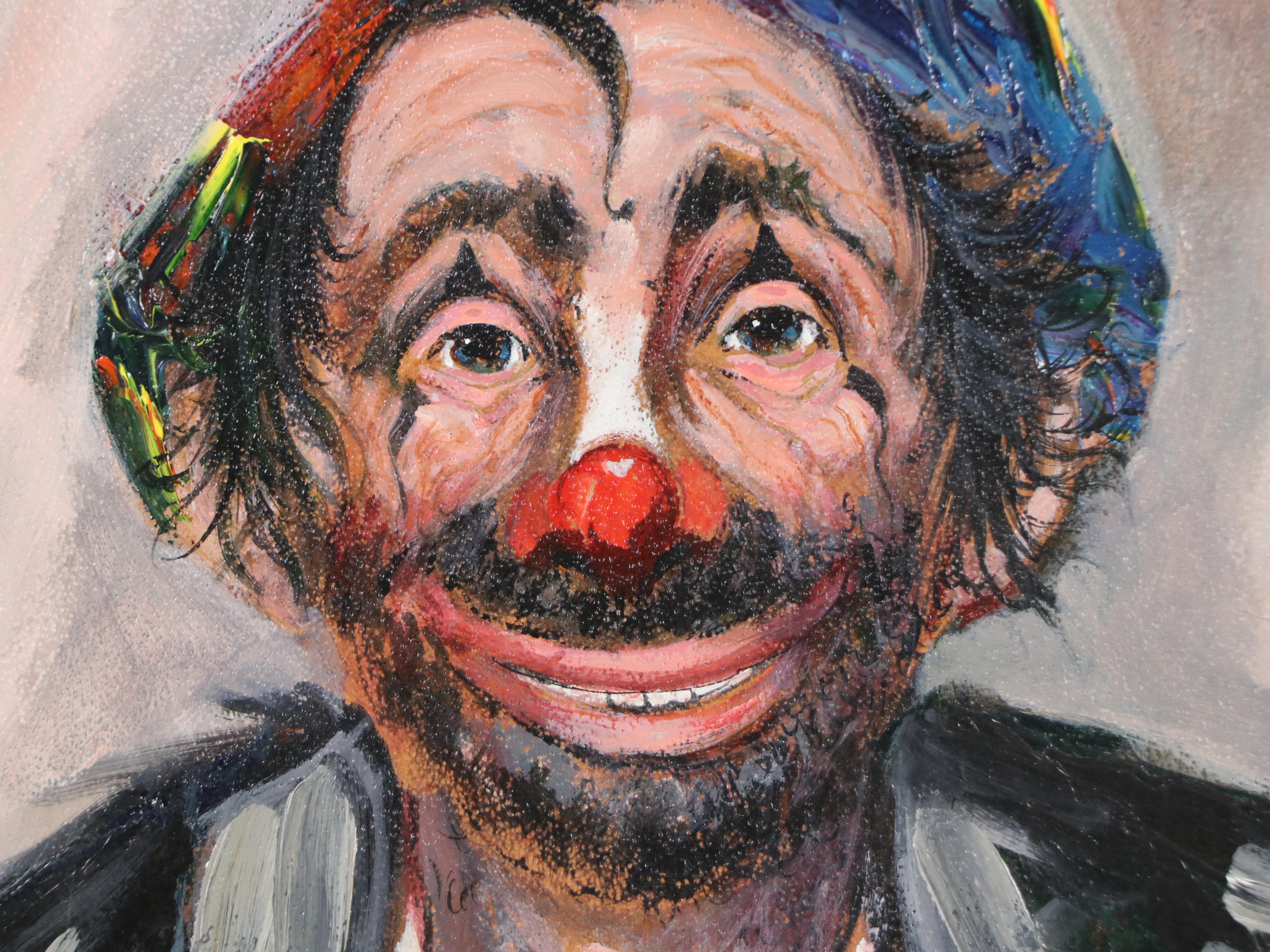 Louis Spiegel Clown Portrait Oil Painting, Late 20th Century