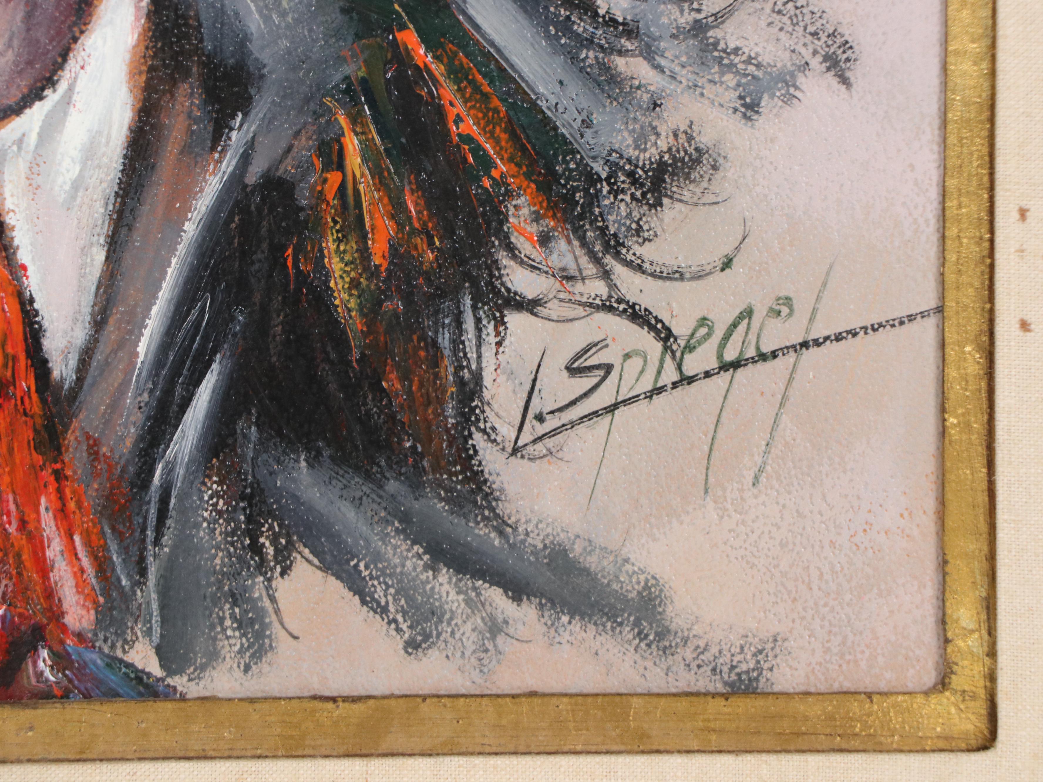 Louis Spiegel Clown Portrait Oil Painting, Late 20th Century