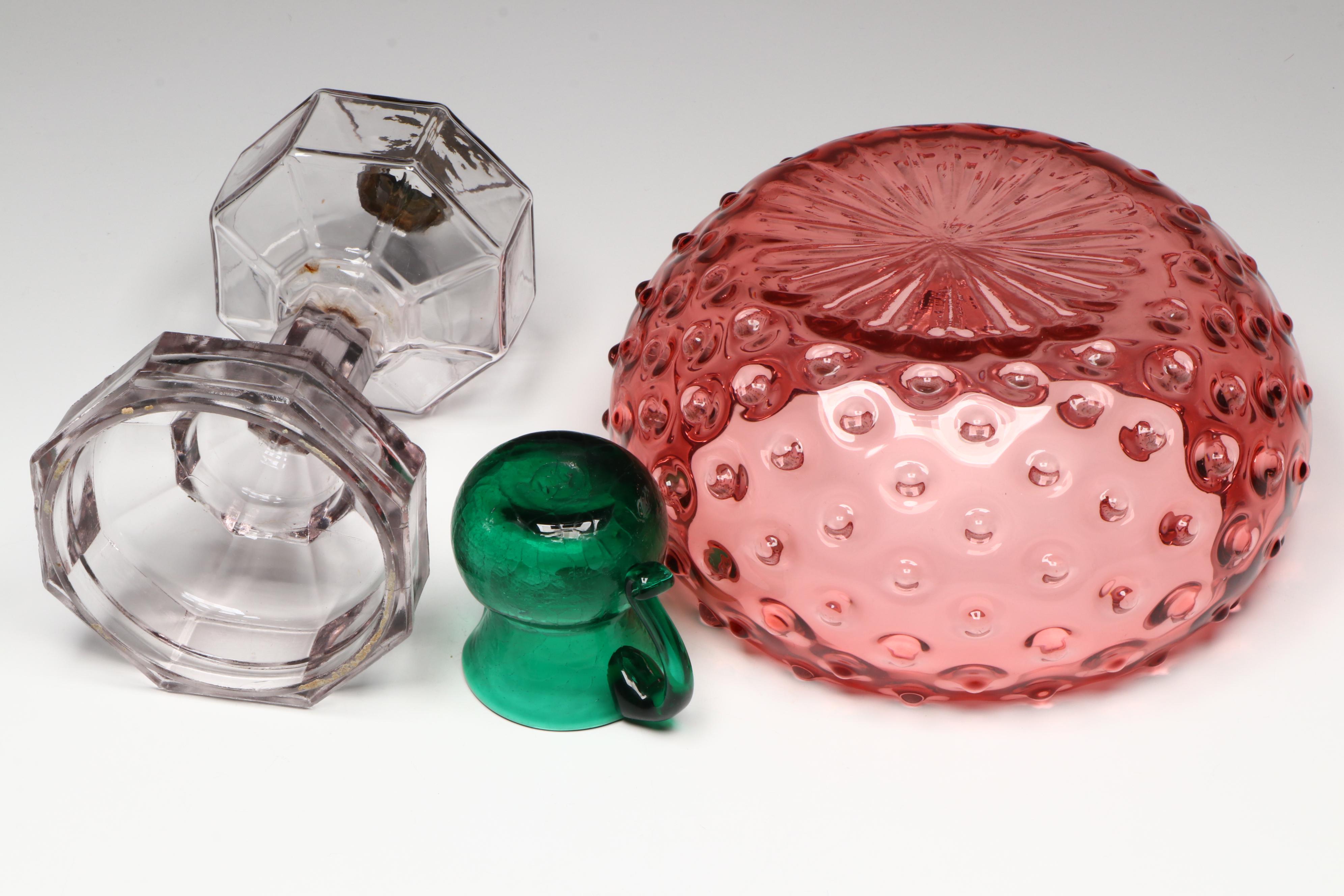 EAPG Octavia Oil Lamp, Hobnail Glass Bowl, Colonial Gift House Glass Creamer