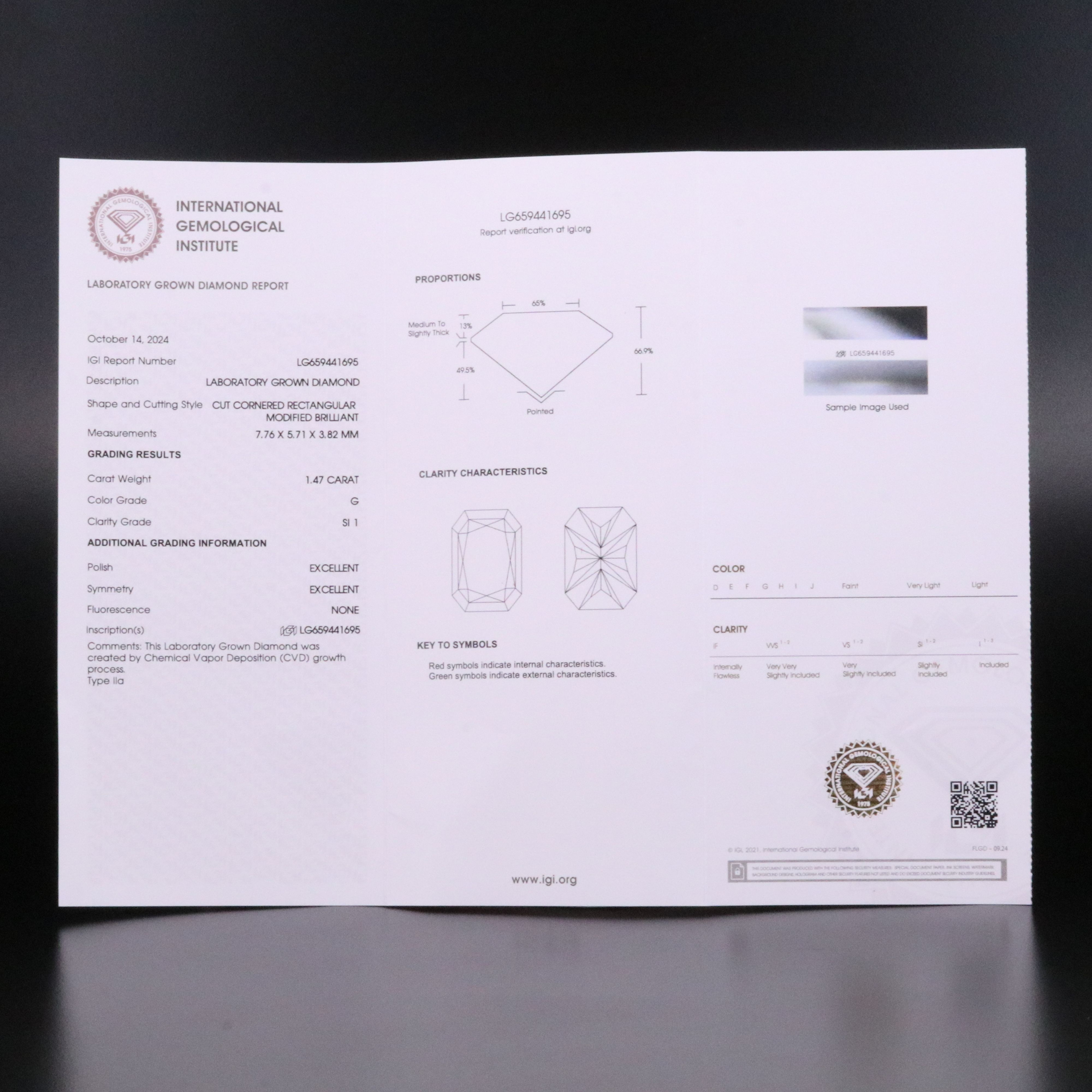 Loose 1.47 CT Lab Grown Diamond with IGI Report