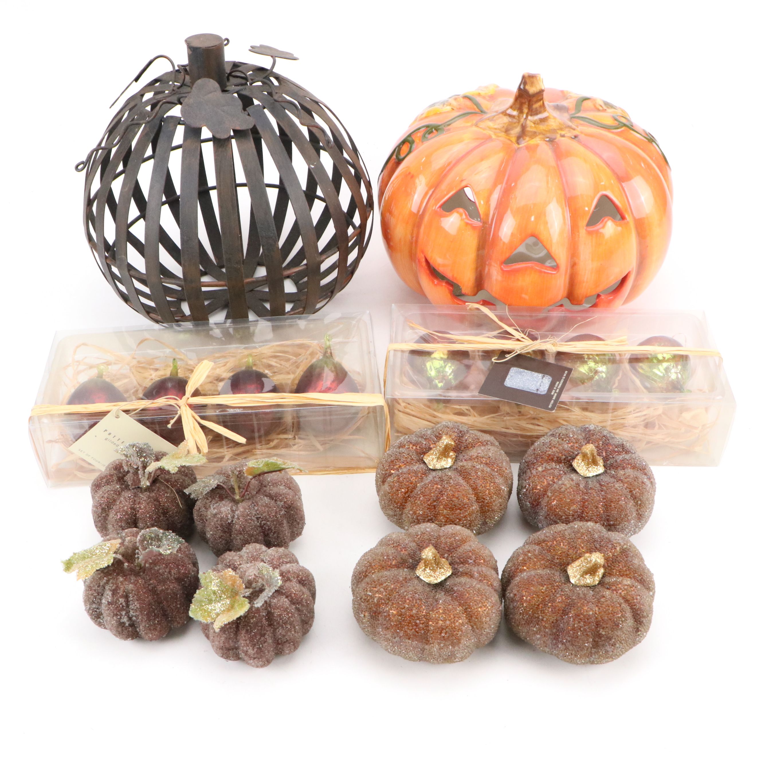 Pottery Barn Gilded Glass Figs with Other Pumpkin Décor