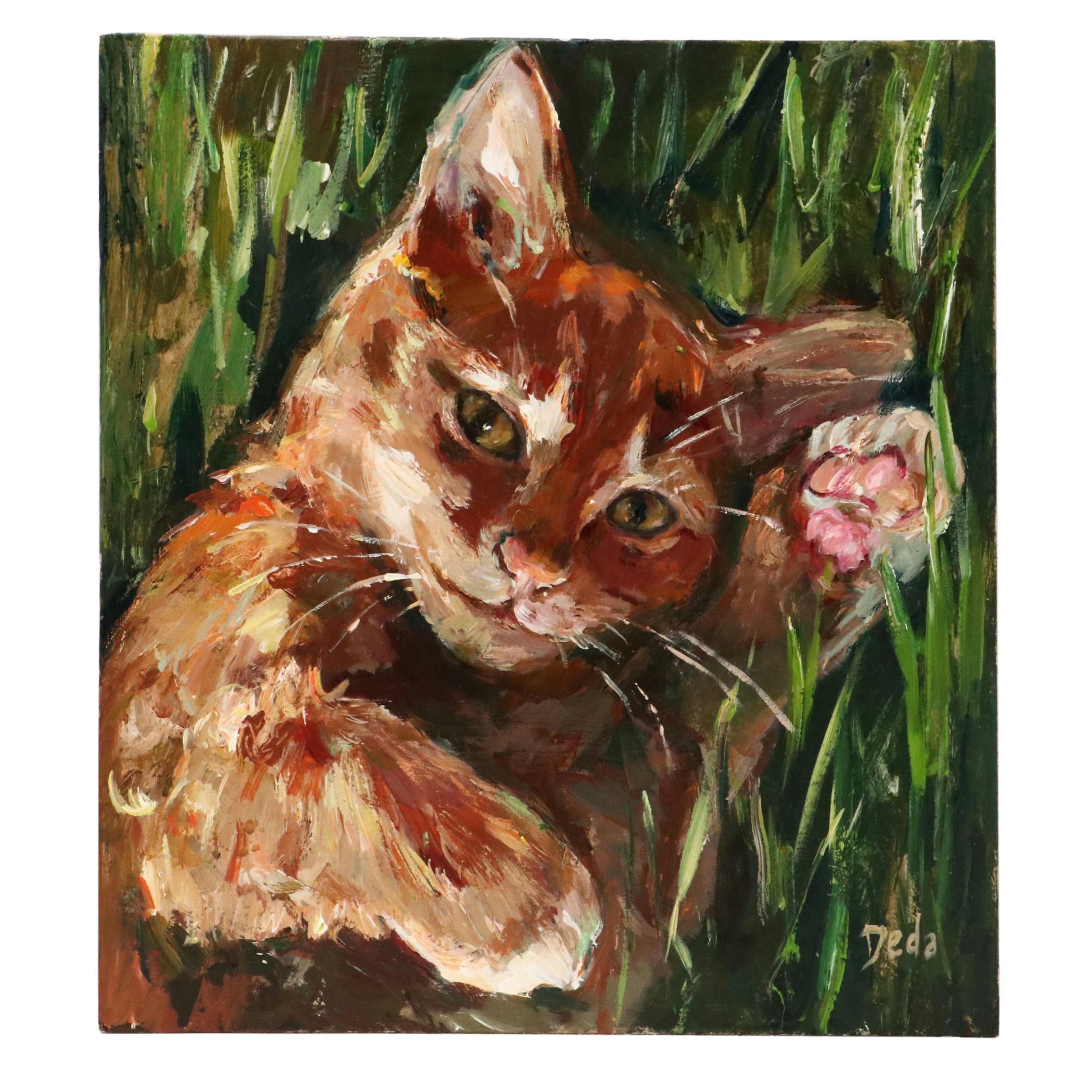 Adam Deda Oil Painting of Cat "Bathed in Sunlight," 2025