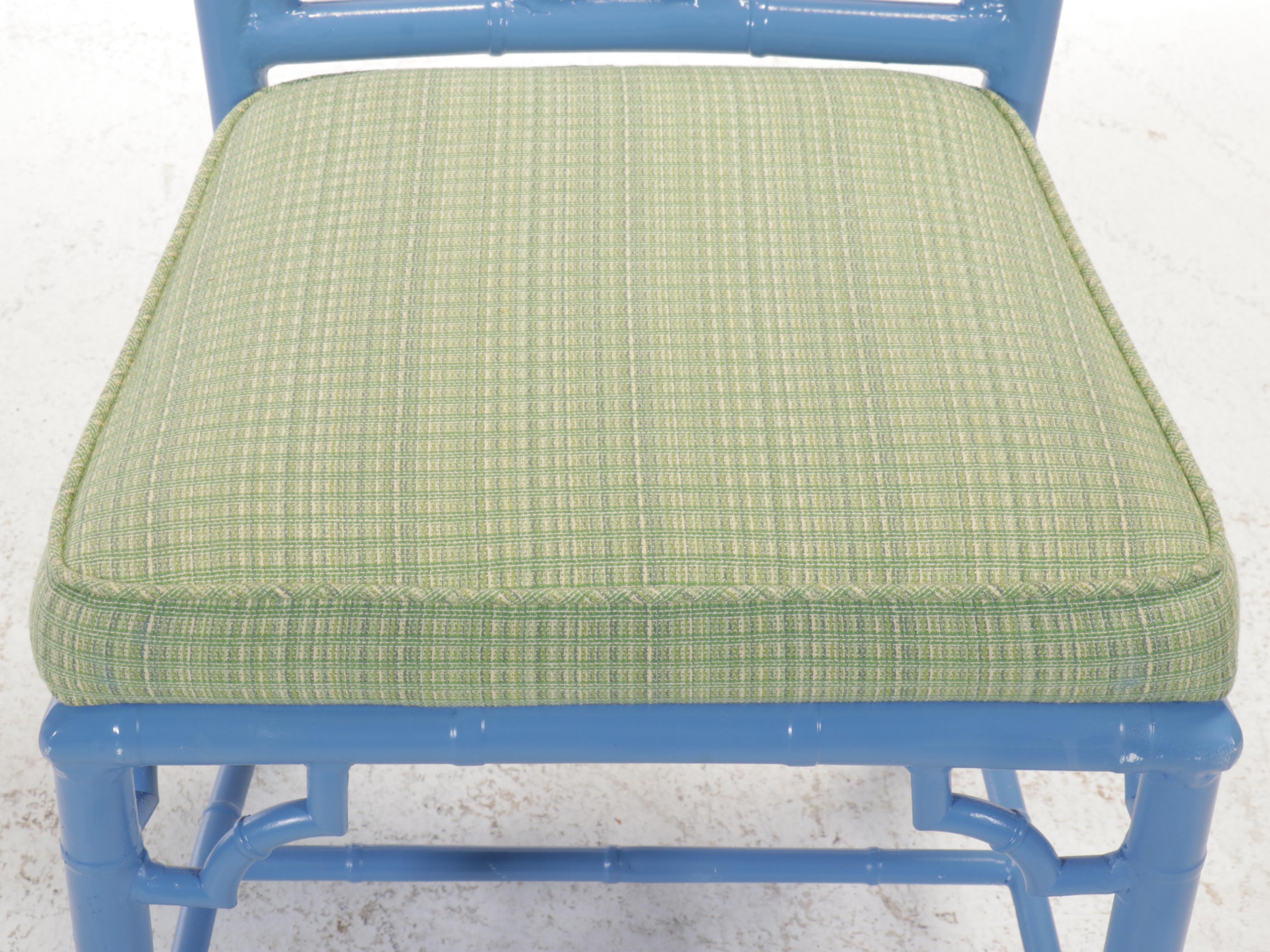 Four Blue-Painted Metal Cockpen Patio Dining Chairs