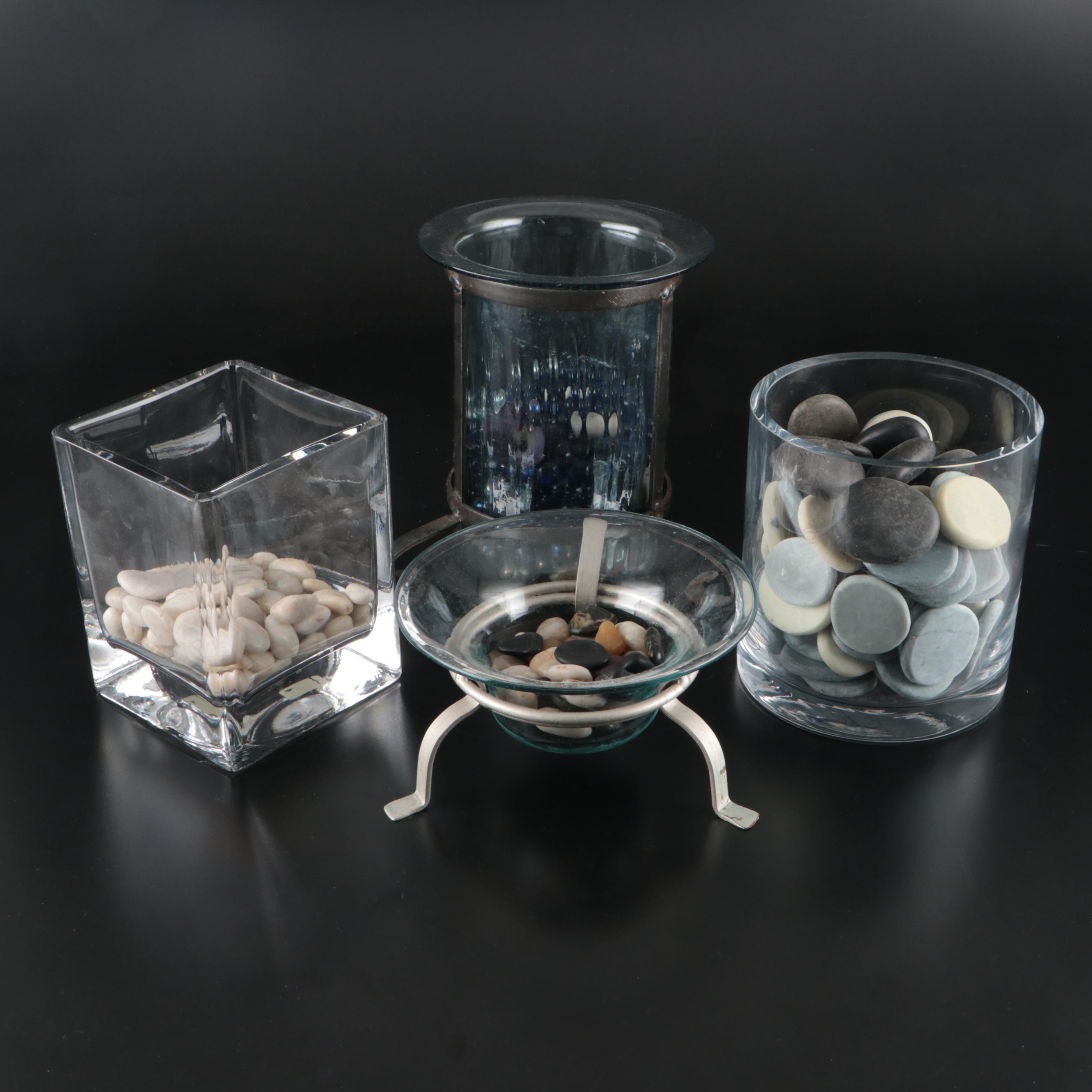 Paşabahçe Crystal and Other Glass Vases with Pebbles and Marbles