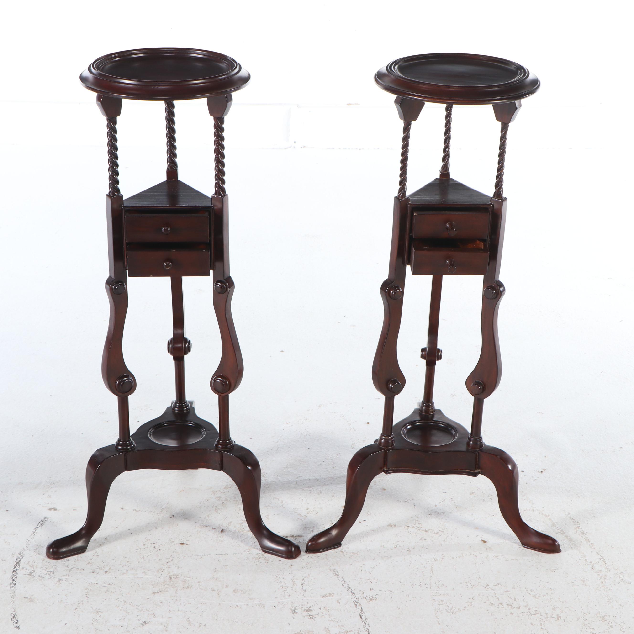 Pair of Queen Anne Style Mahogany Candlestands