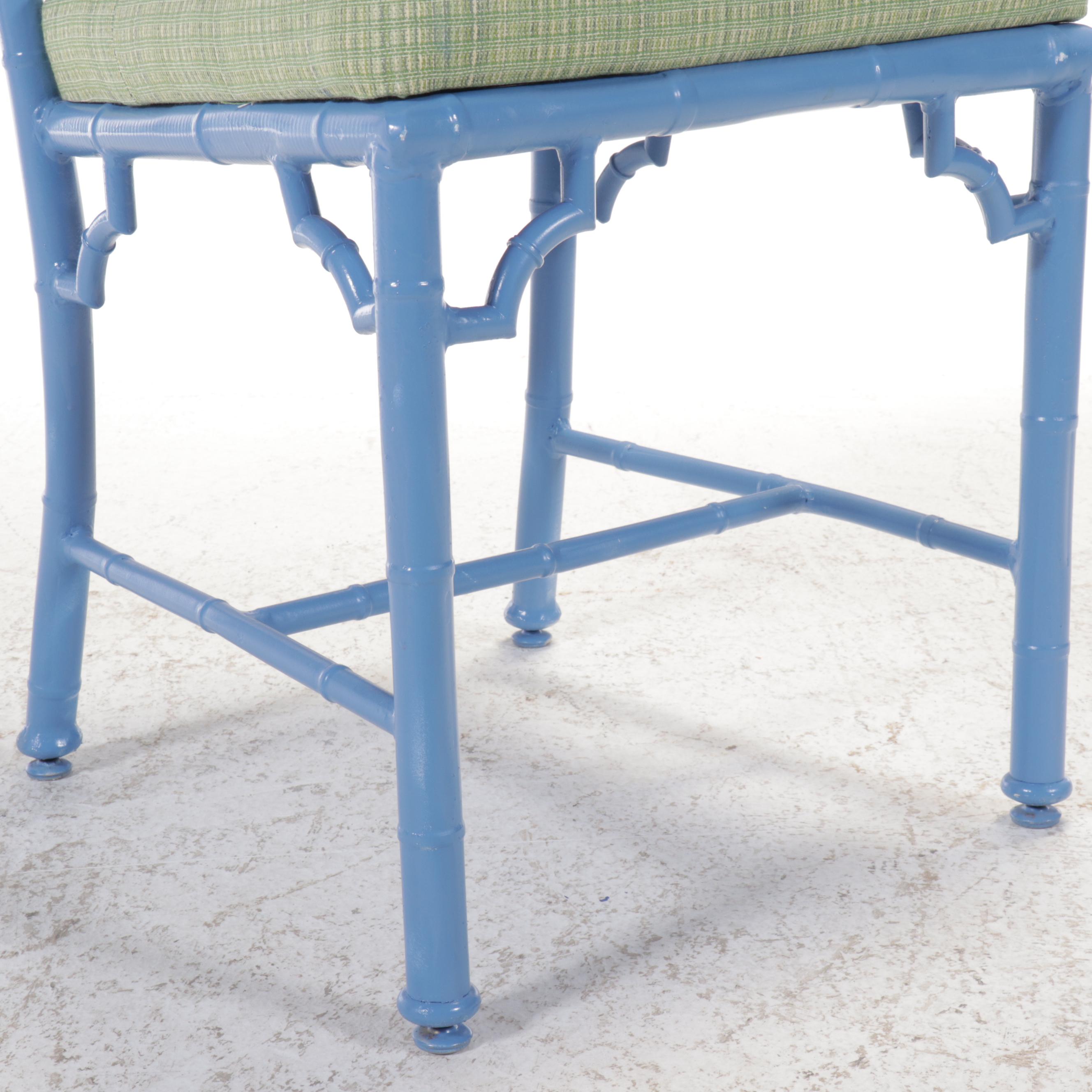 Four Blue-Painted Metal Cockpen Patio Dining Chairs