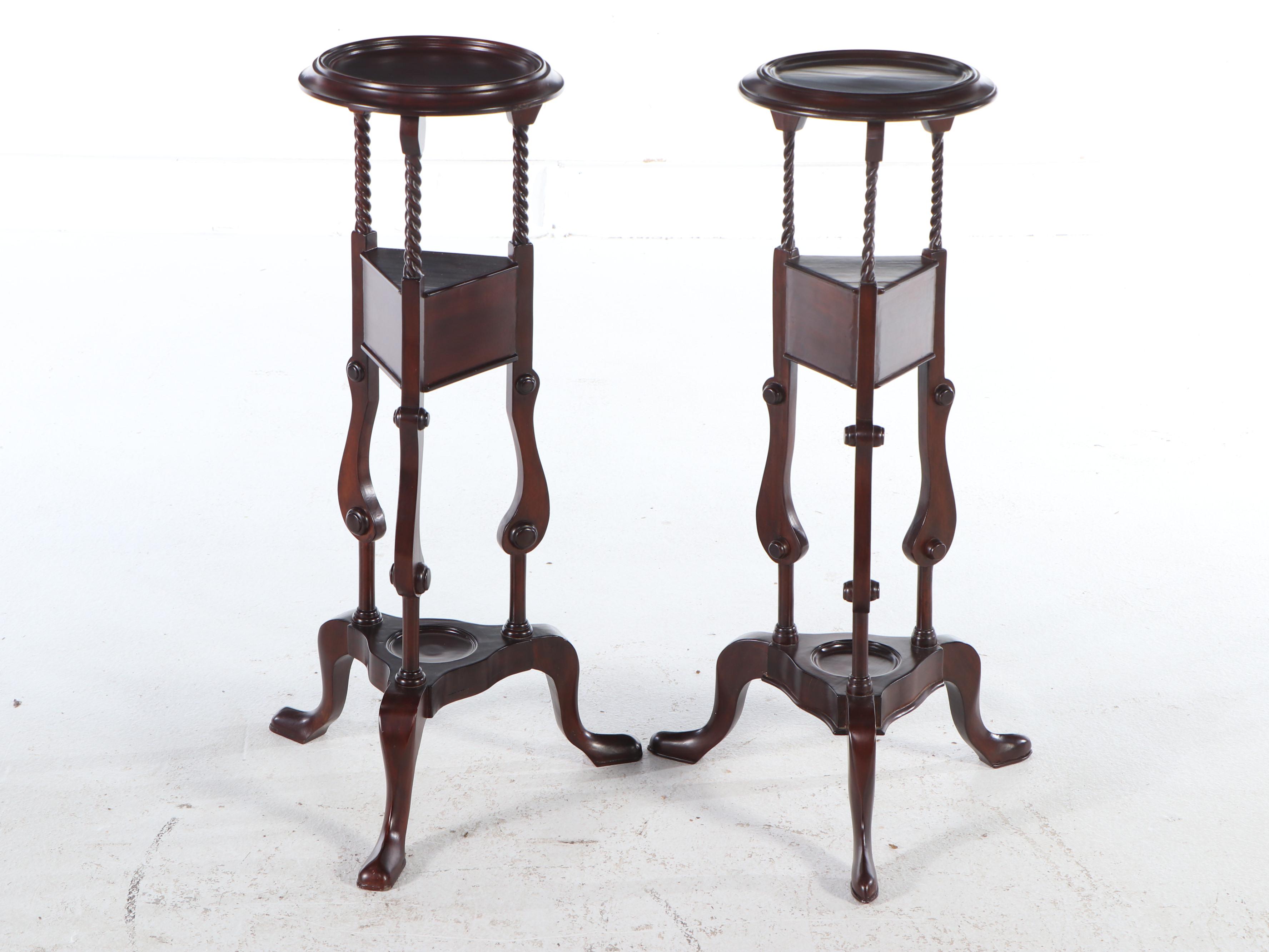 Pair of Queen Anne Style Mahogany Candlestands
