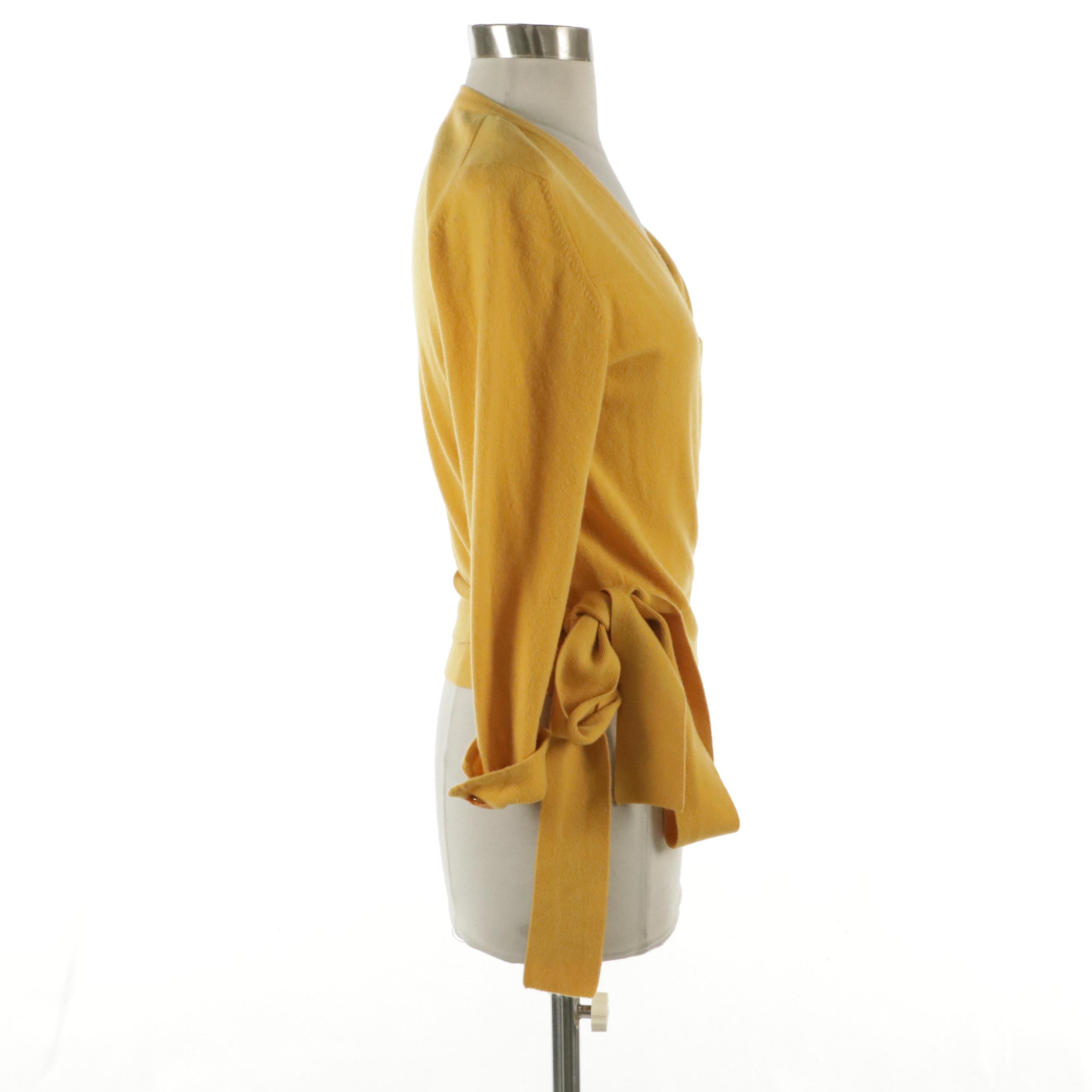 Chanel Vintage Sunflower Yellow Cashmere Cropped Wrap Sweater