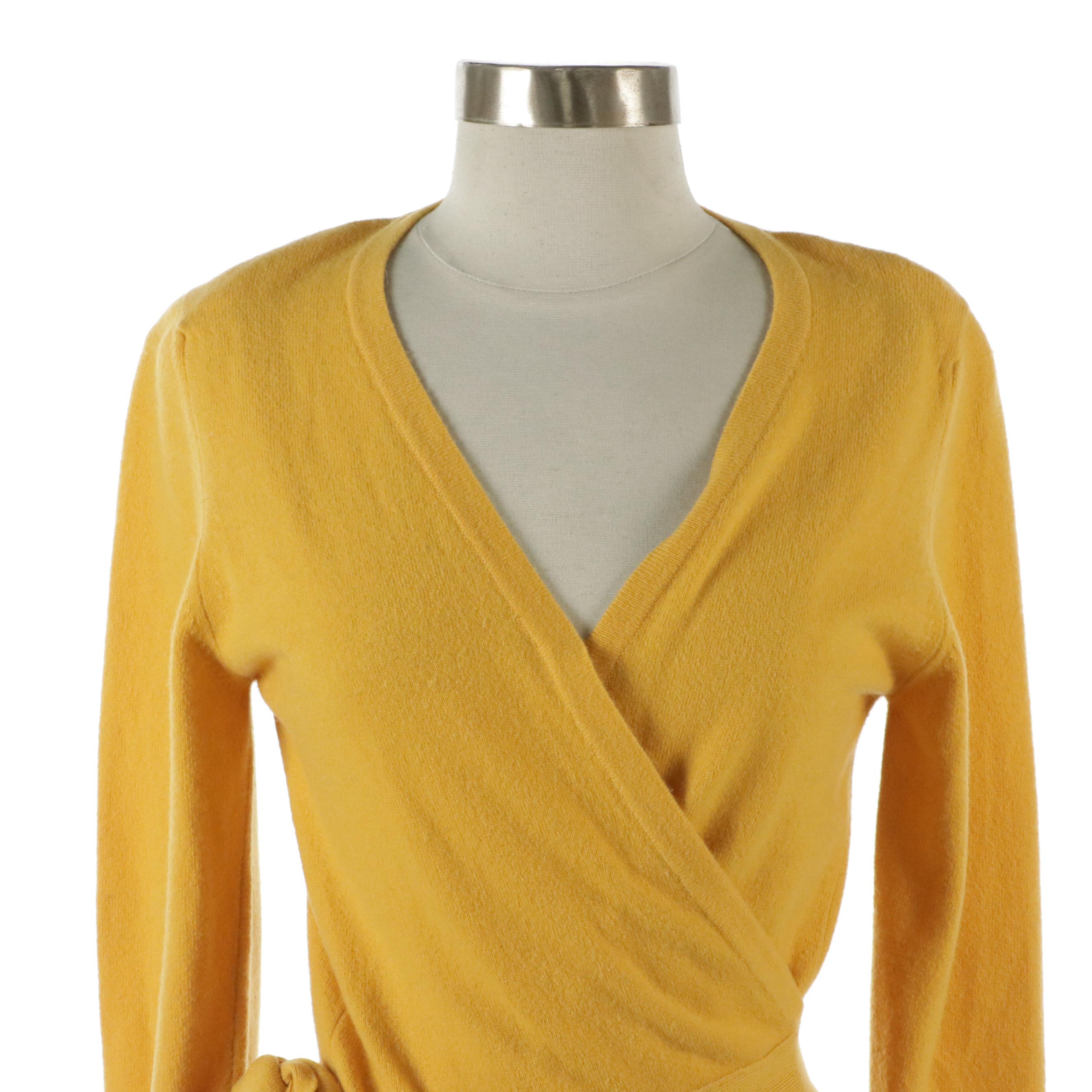 Chanel Vintage Sunflower Yellow Cashmere Cropped Wrap Sweater