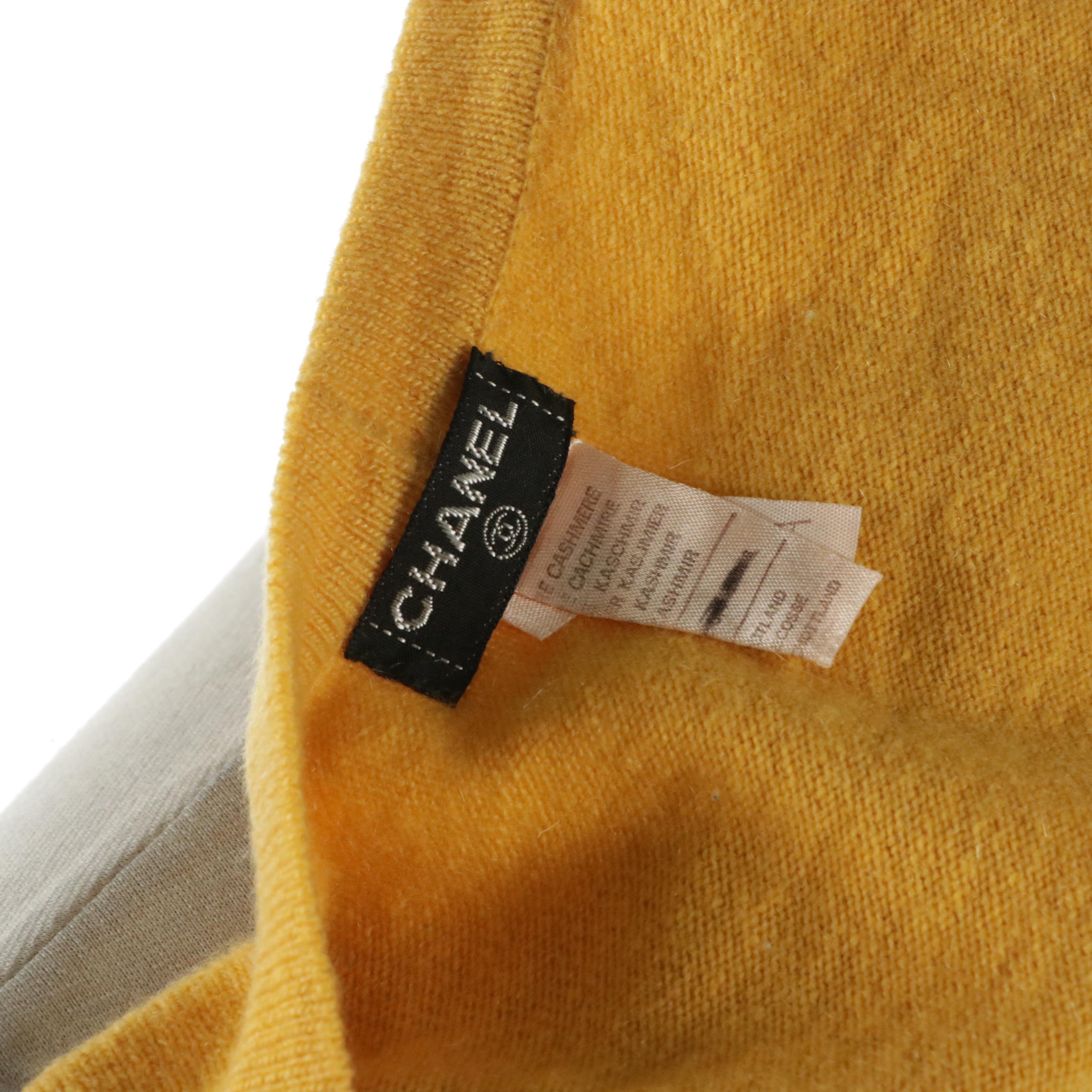 Chanel Vintage Sunflower Yellow Cashmere Cropped Wrap Sweater