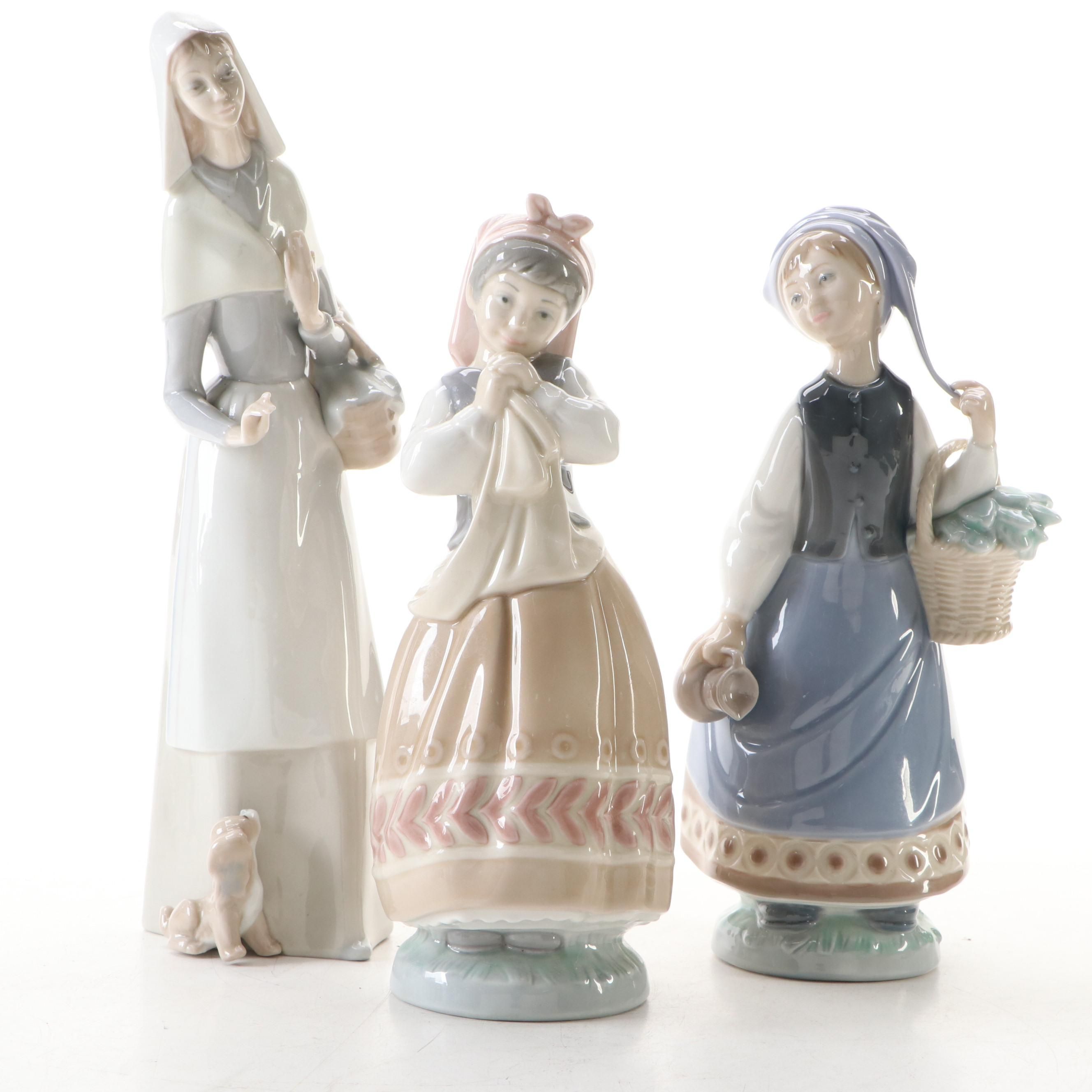 Lladró "Blushful Girl" and Other Handmade Porcelain Spanish Village Ladies