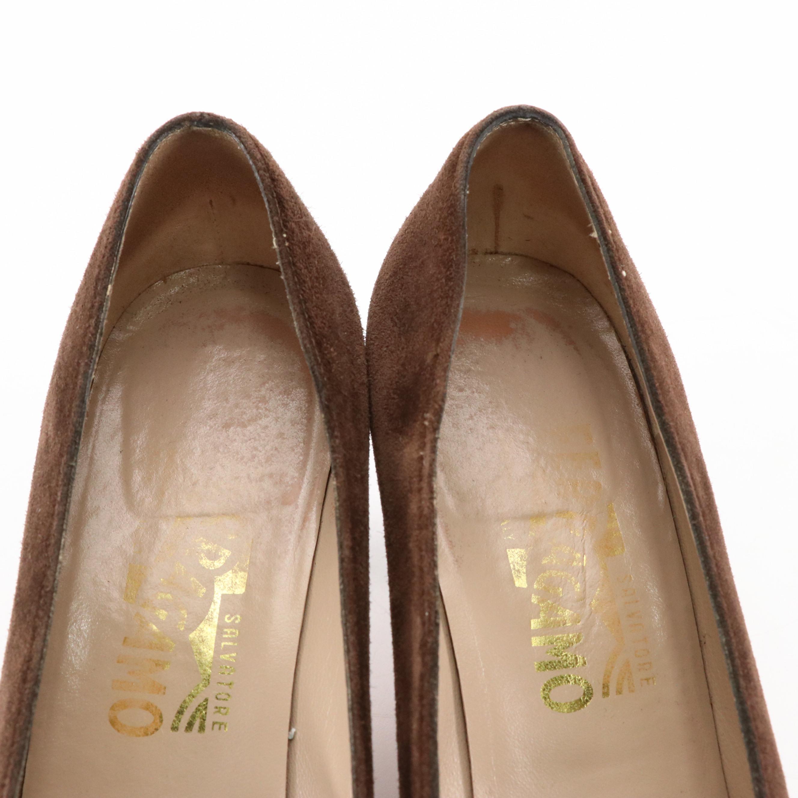 Salvatore Ferragamo Vintage Chocolate Brown Suede Pumps