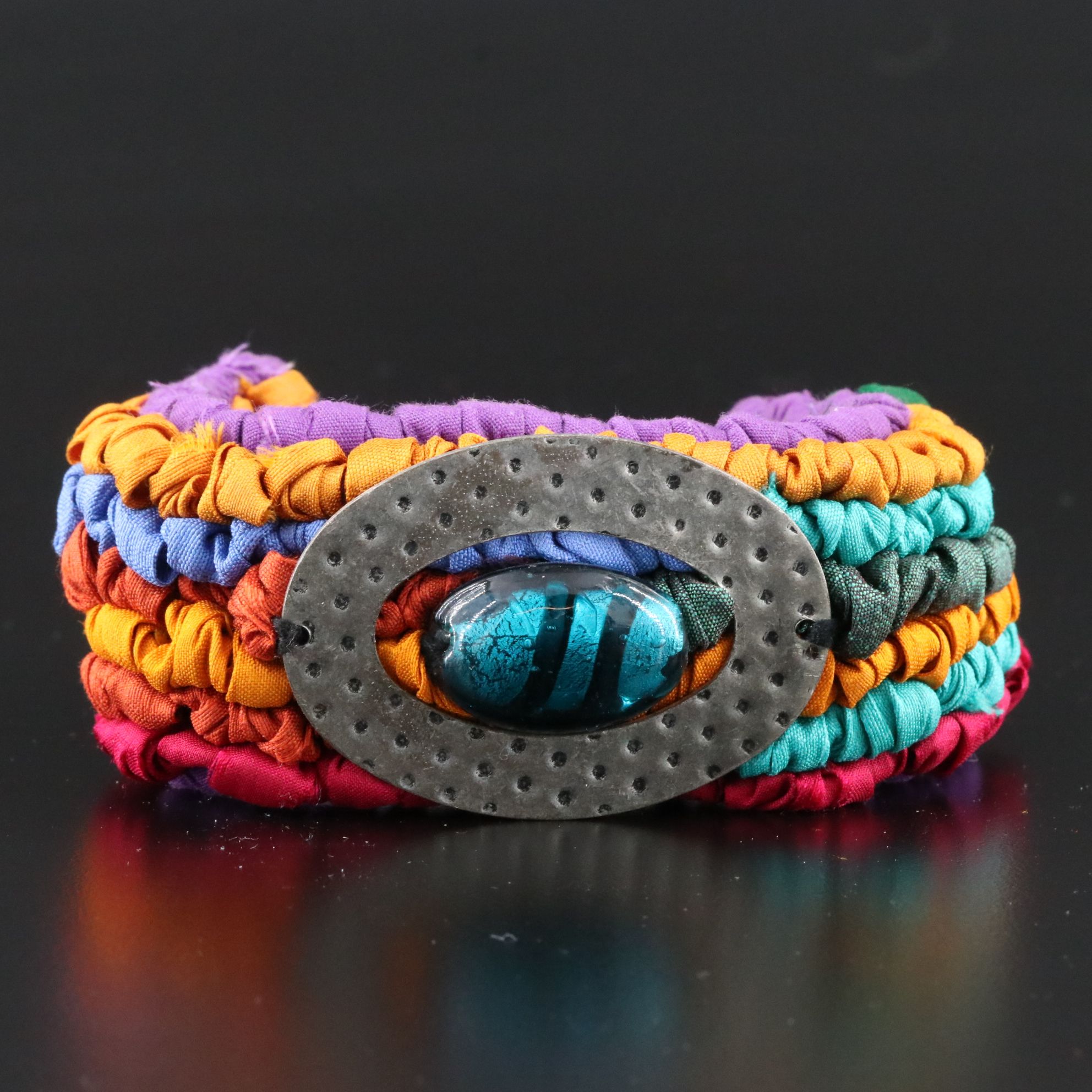 Woven Falona, Glass and Metal Bracelet